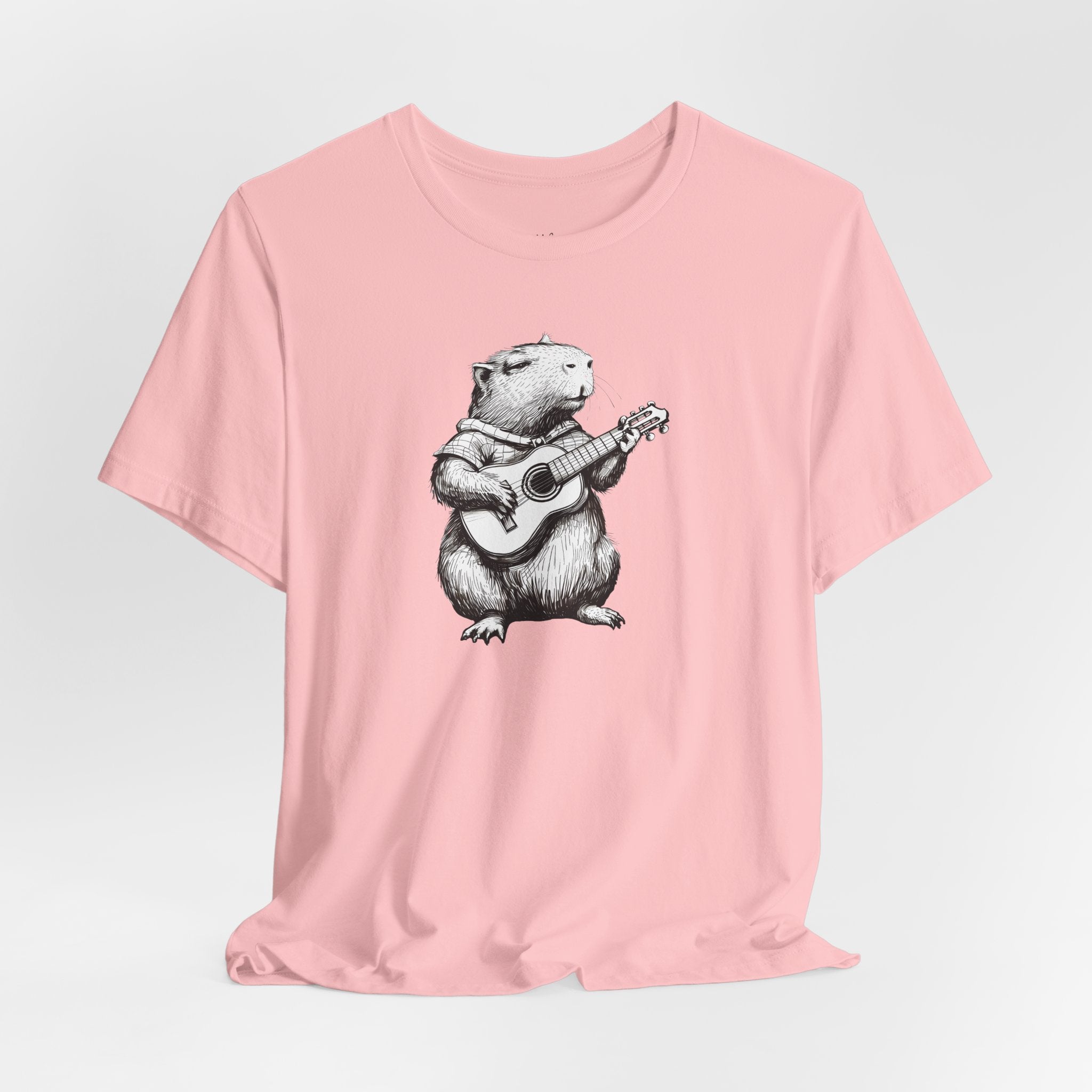 Guitar Playing Capybara Tee — Cute Acoustic Animal Graphic T-Shirt
