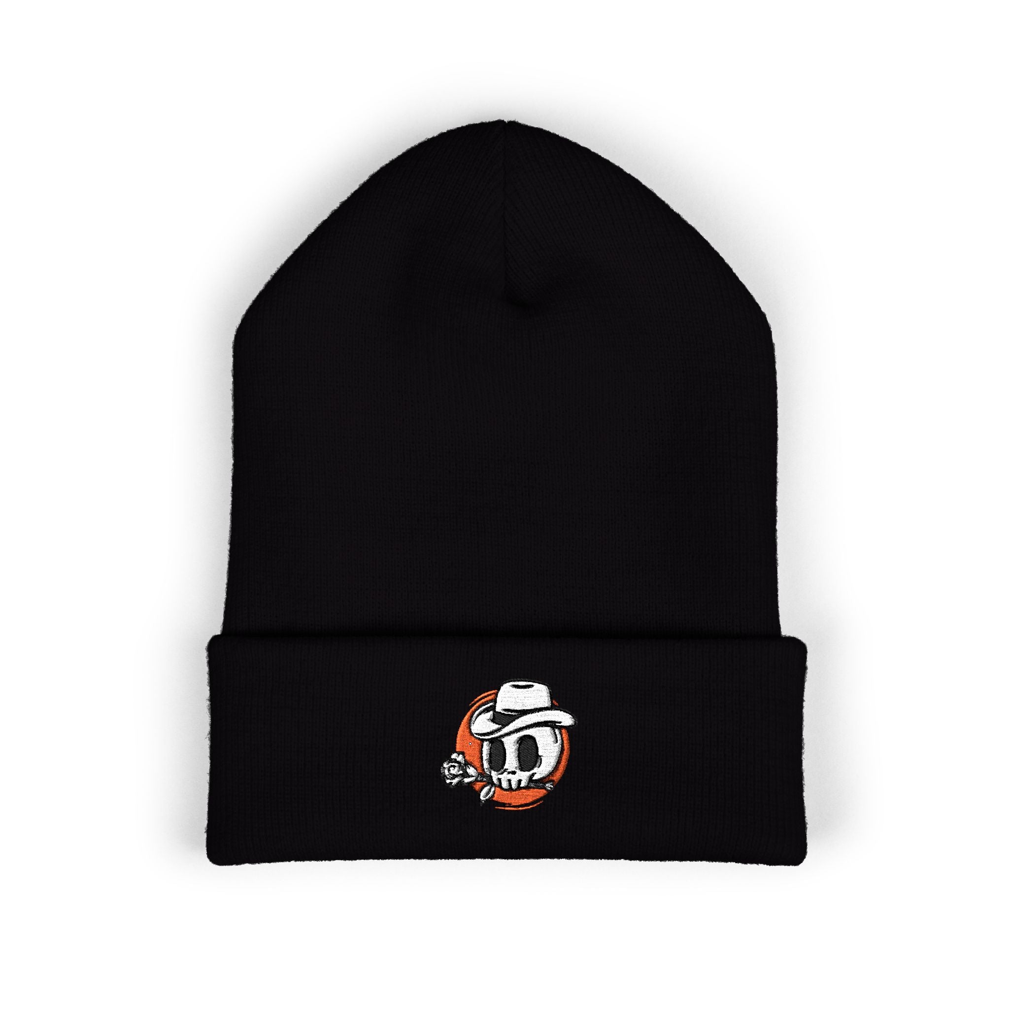 Embroidered Skate Skull Cuffed Beanie — White
