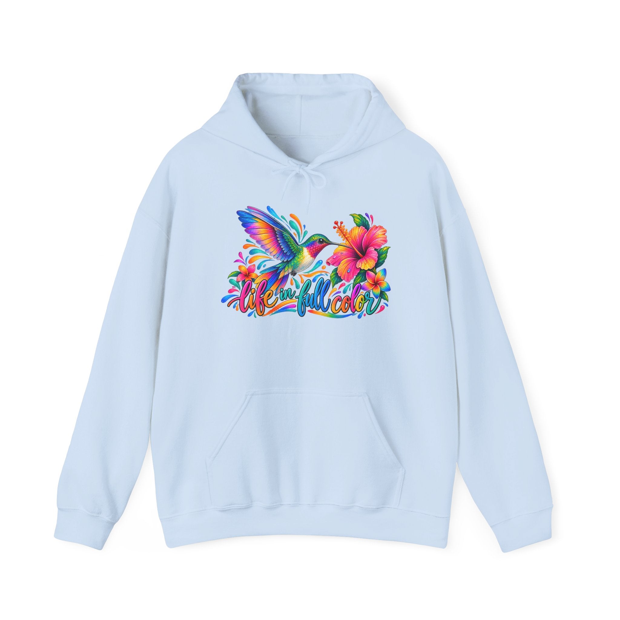 Hummingbird & Hibiscus Hoodie — Colorful Tropical Floral Graphic Sweatshirt