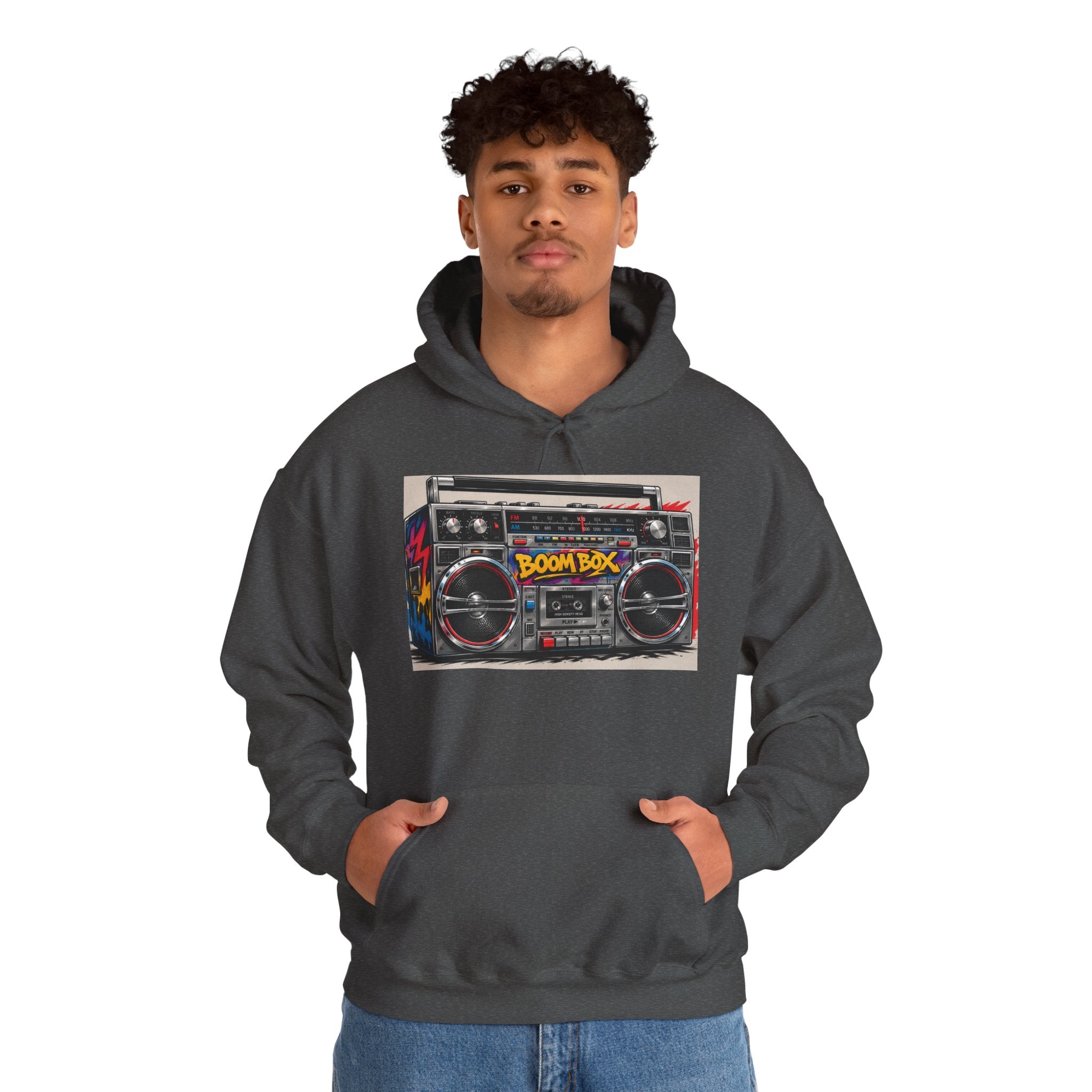 Boom Box Hoodie — Retro Boombox Graphic Pullover