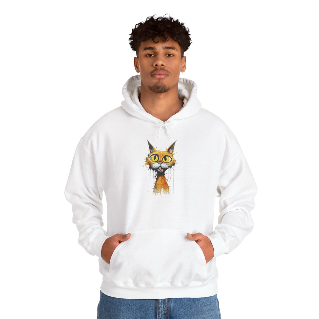Cat Portrait Hoodie — Whimsical Watercolor Yellow-Eyed Cat Graphic