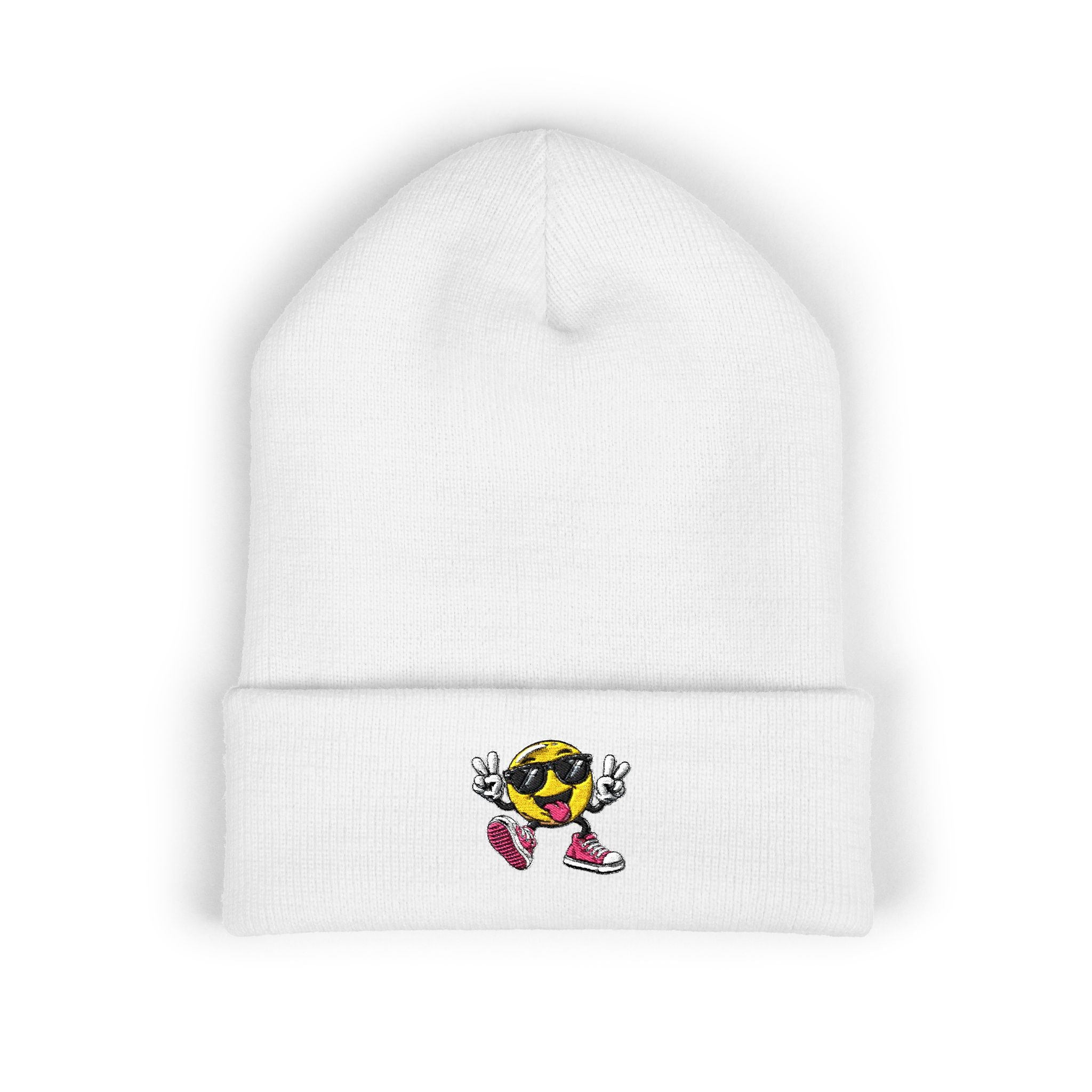 Embroidered Smiley Skate Beanie – Retro Happy Face Cuffed Hat