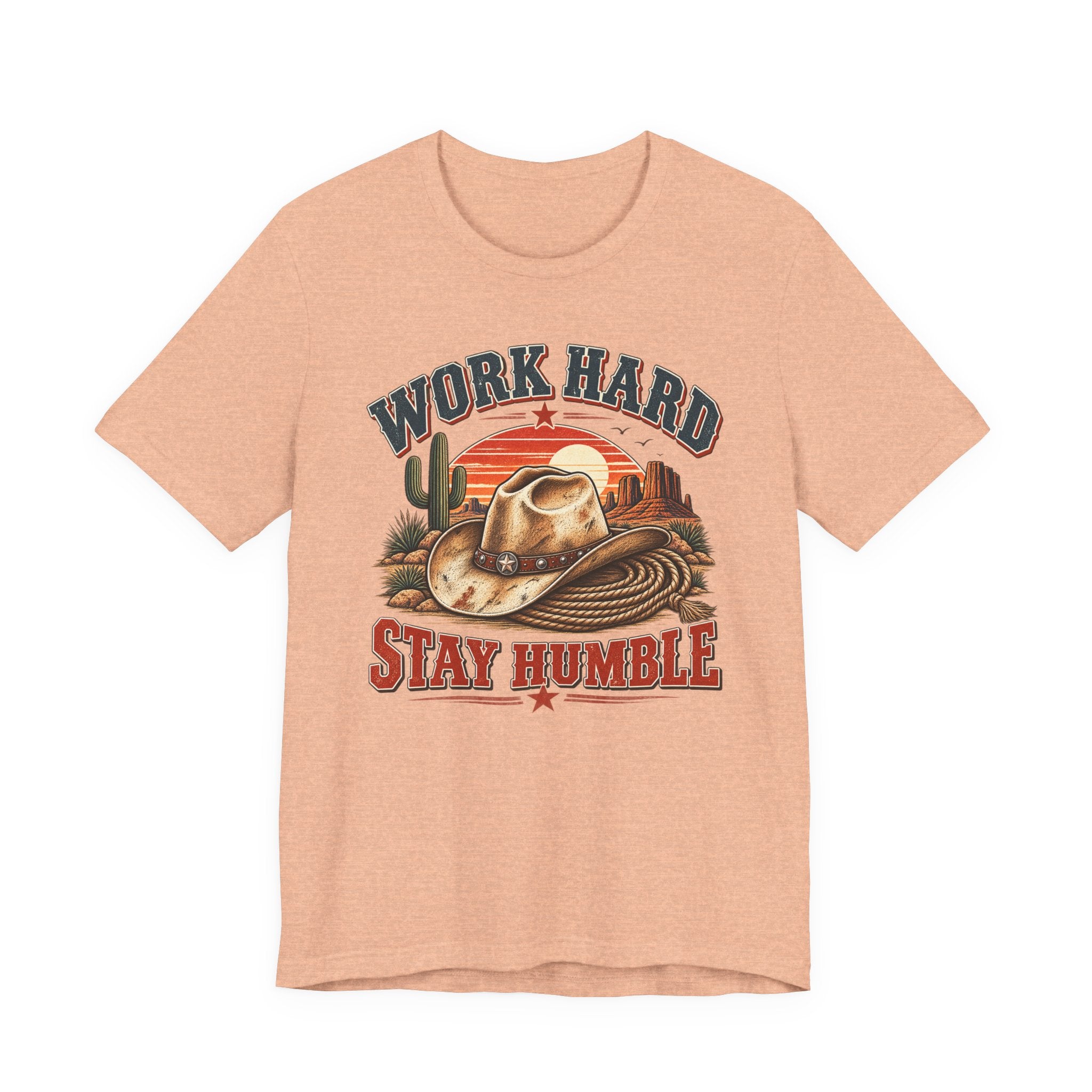 Work Hard Stay Humble Cowboy Tee — Western Sunset Short Sleeve Shirt