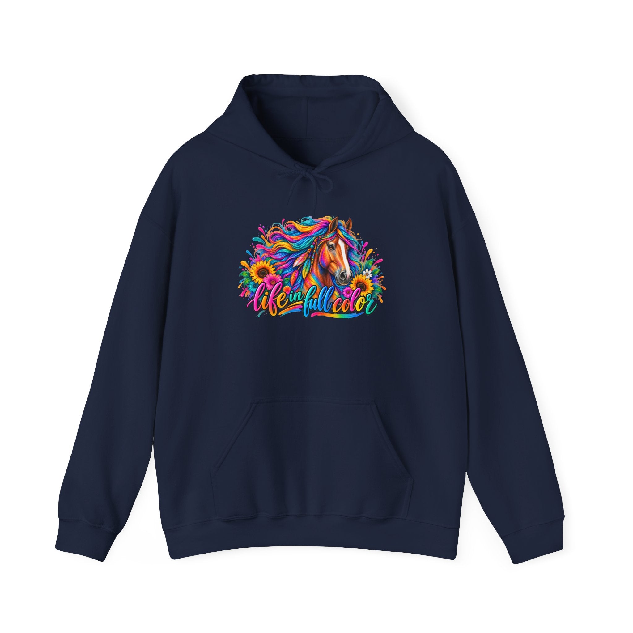 Colorful Horse Hoodie — Vibrant Rainbow Horse Graphic "Live Wild" Sweatshirt