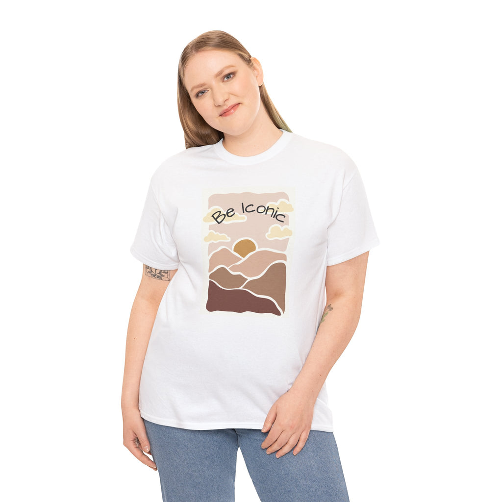 Be Iconic Tee — Retro Sunset Mountain Graphic T‑Shirt