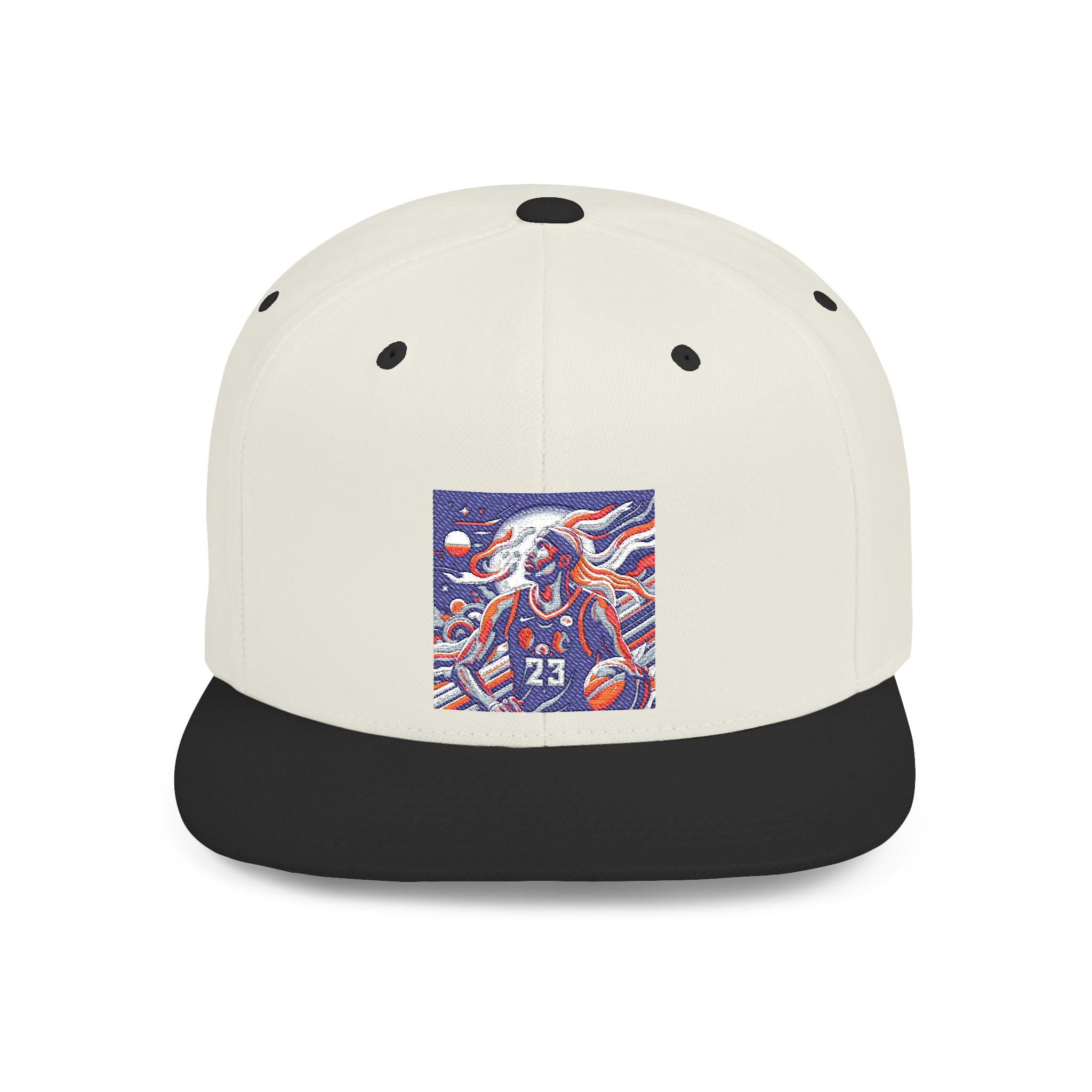 Snapback Hat — Retro Cosmic Basketball Graphic Flat Bill Cap