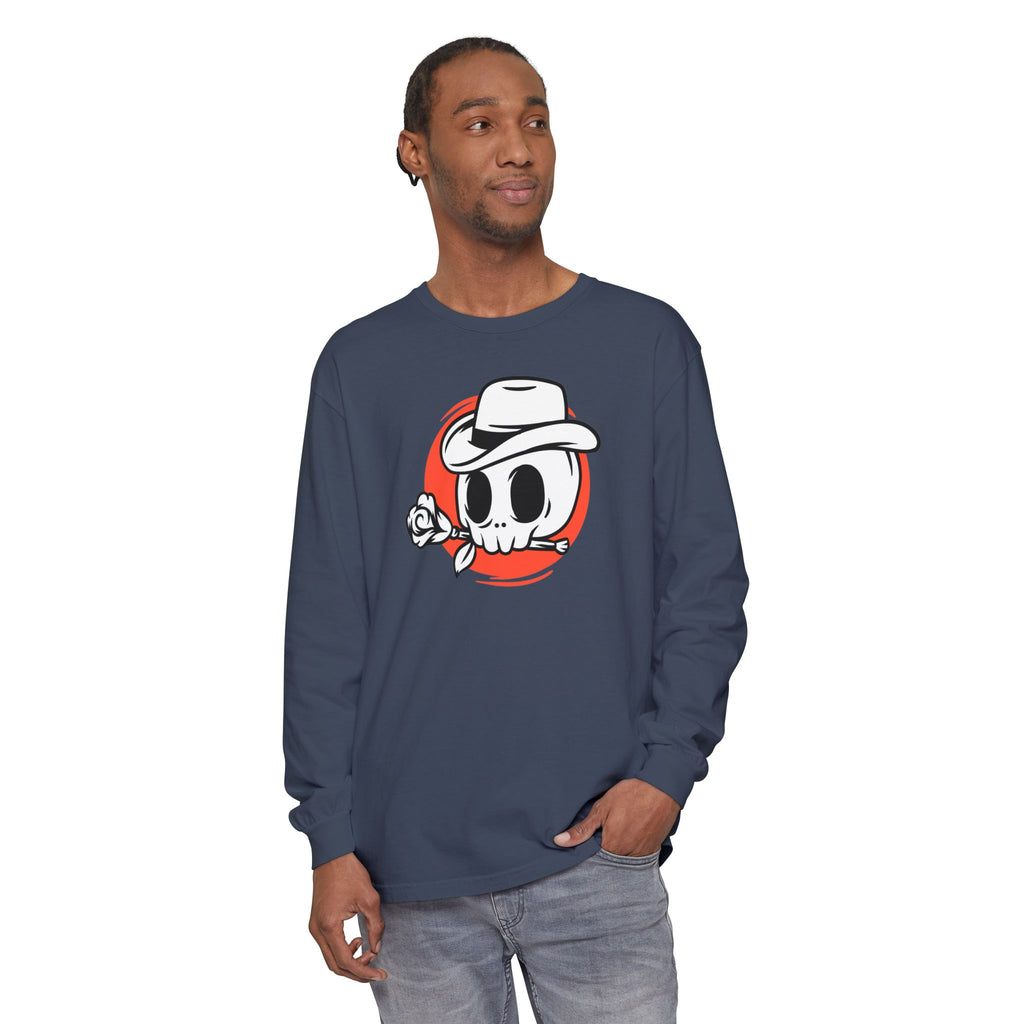 Skull Cowboy Long Sleeve Tee – Retro Rose Graphic