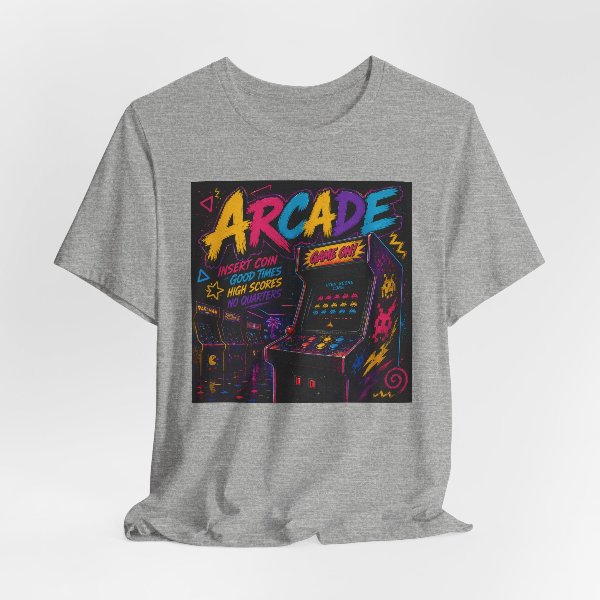 Arcade Retro Tee — Neon Game Room Graphic Shirt