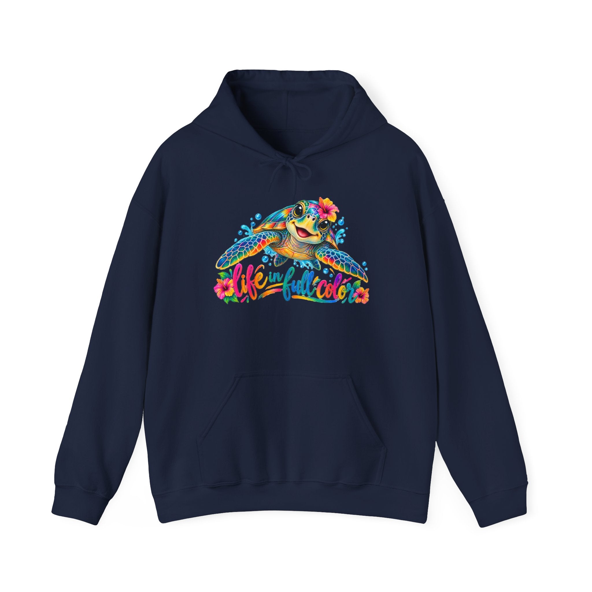 Sea Turtle Floral Hoodie – “Life Is Full Color” Tropical Graphic Sweatshirt