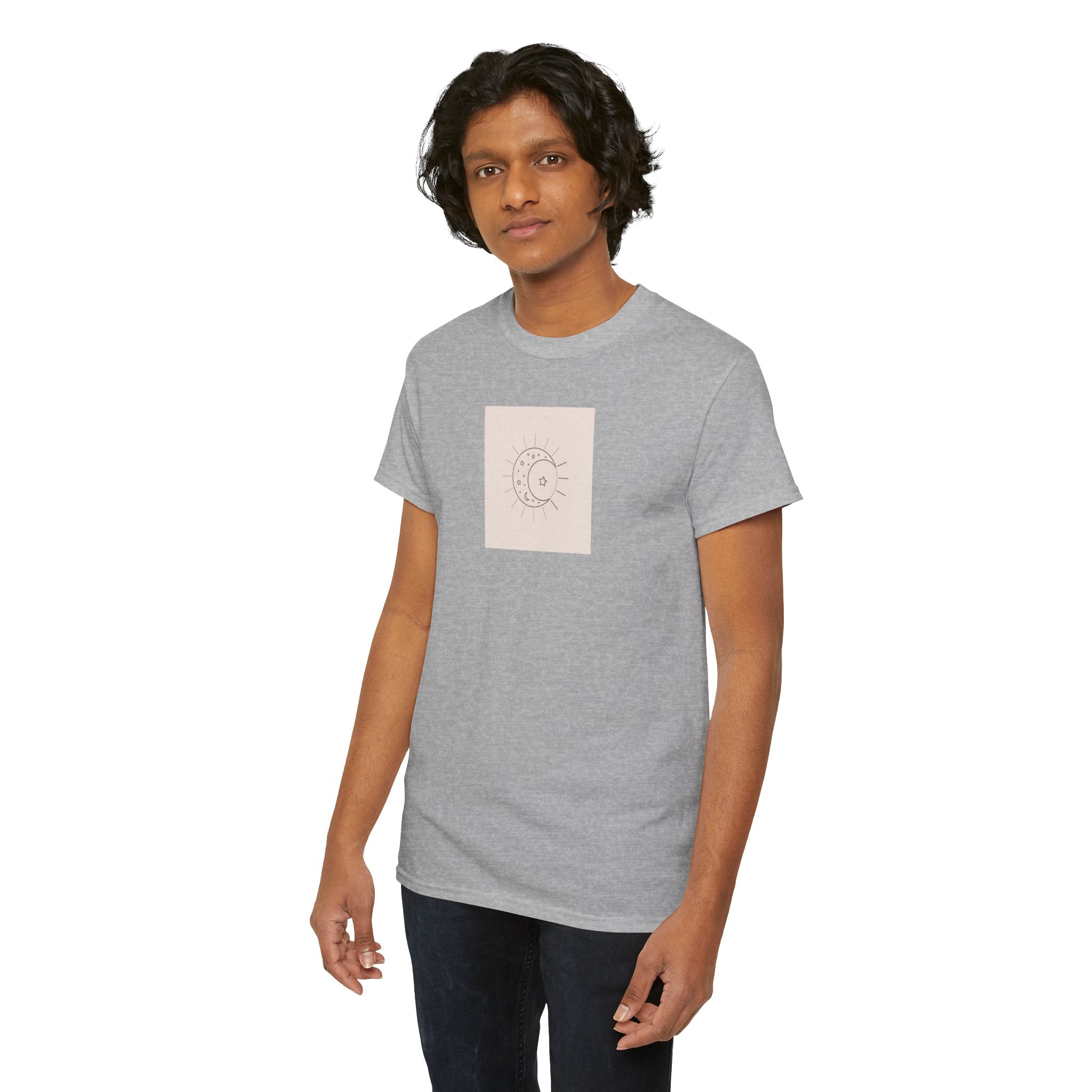 Sun & Moon Minimalist Tee — Celestial Line Art T-Shirt