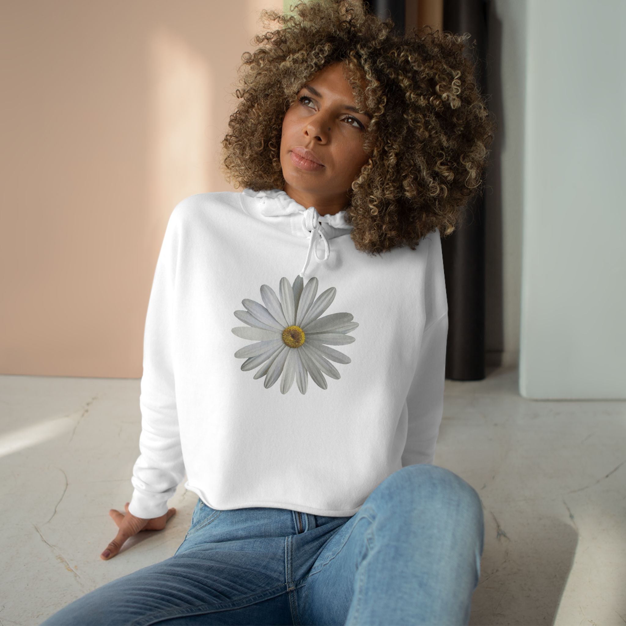 Daisy Crop Hoodie — Minimal Floral Cropped Sweatshirt