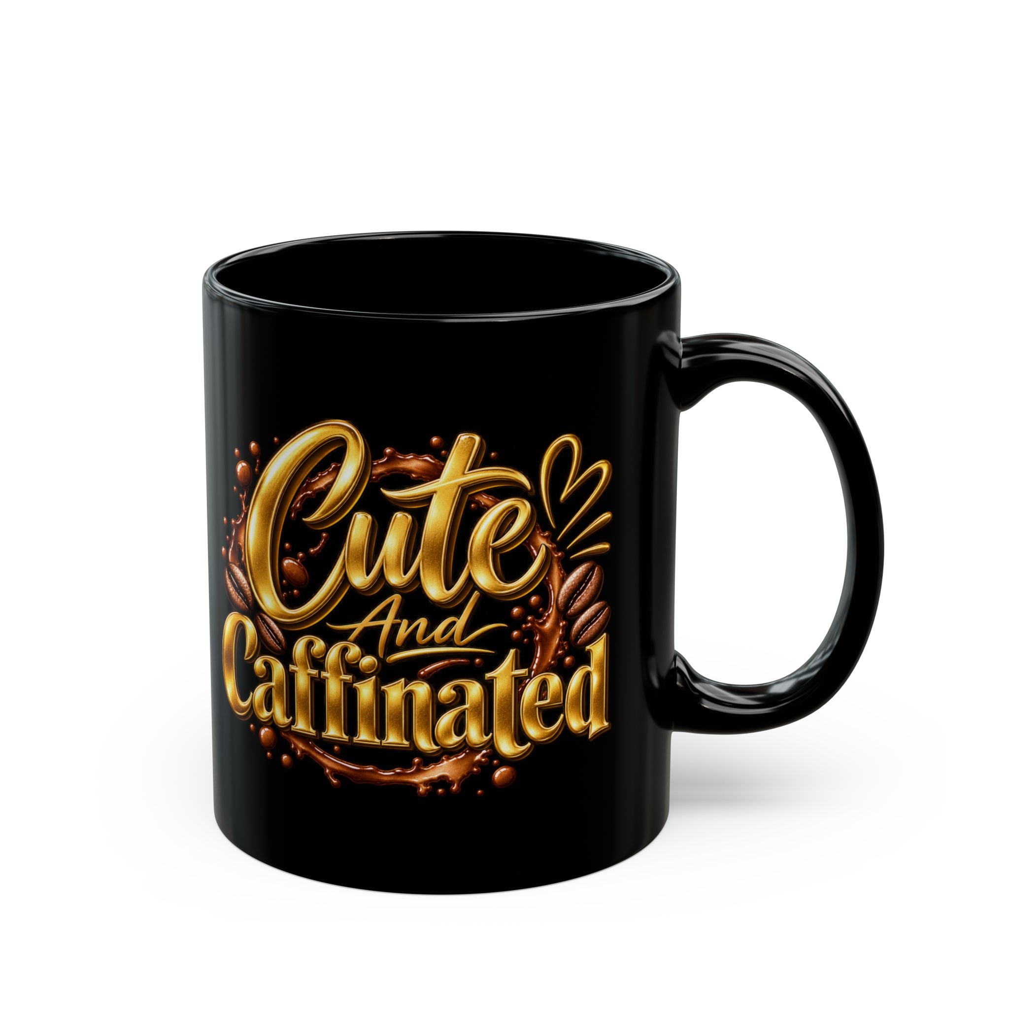 Cute and Caffeinated Black Mug — 11oz & 15oz Coffee Cup