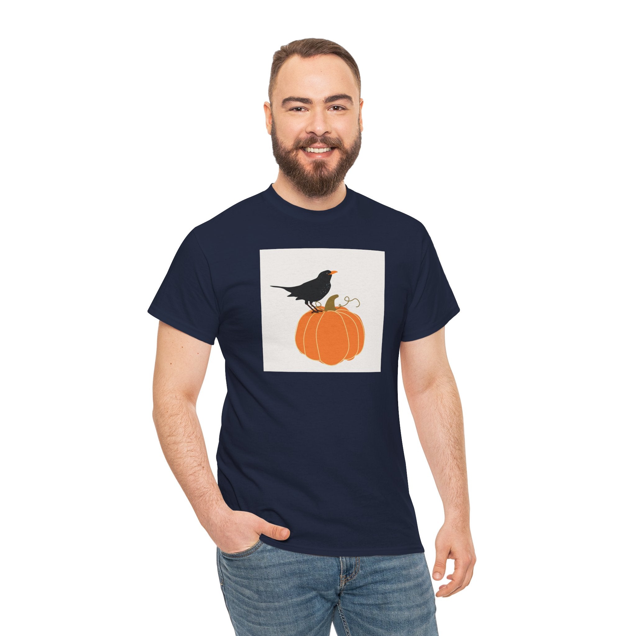 Pumpkin & Crow Tee — Autumn Halloween Graphic T-Shirt