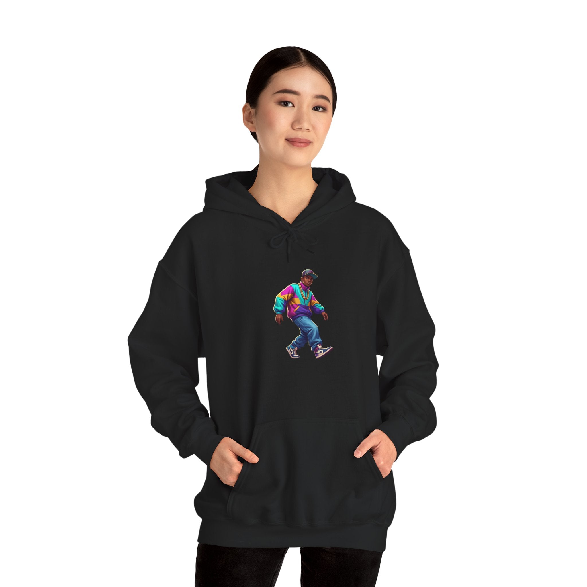 Retro Skateboarder Hoodie — Colorful 90s Skate Crew Pullover