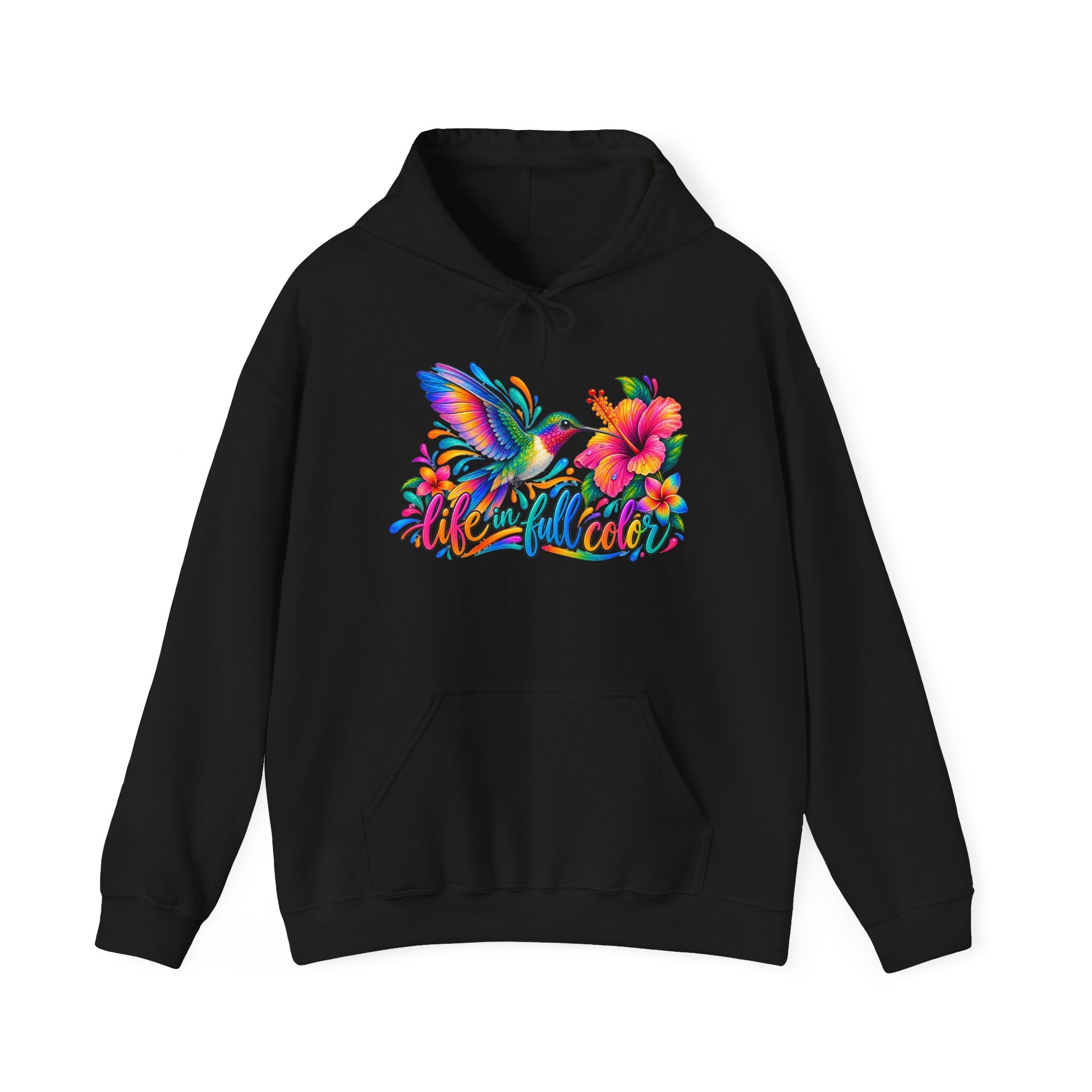 Hummingbird & Hibiscus Hoodie — Colorful Tropical Floral Graphic Sweatshirt