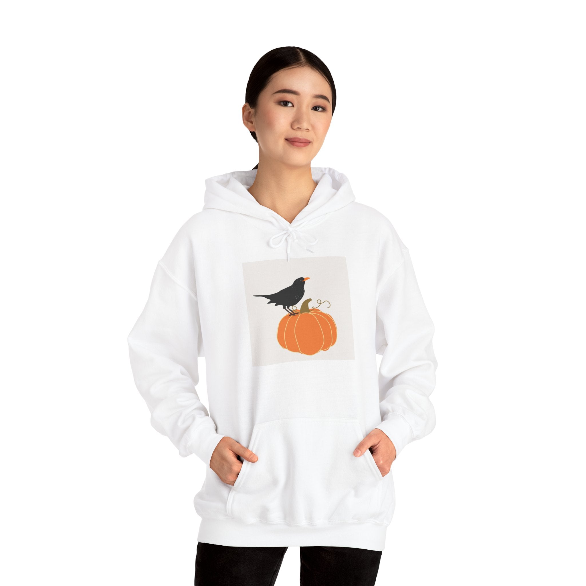 Halloween Crow on Pumpkin Hoodie