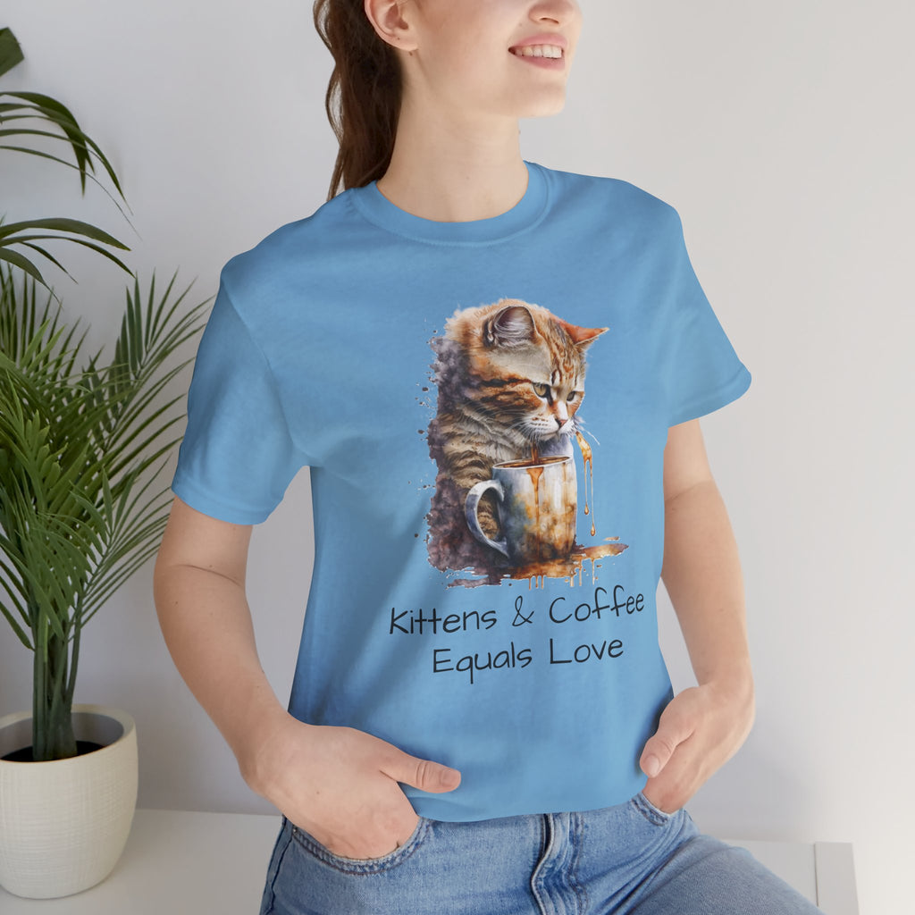 Cat & Coffee T-Shirt — "Kittens & Coffee Equals Love" Cute Cat Graphic Tee