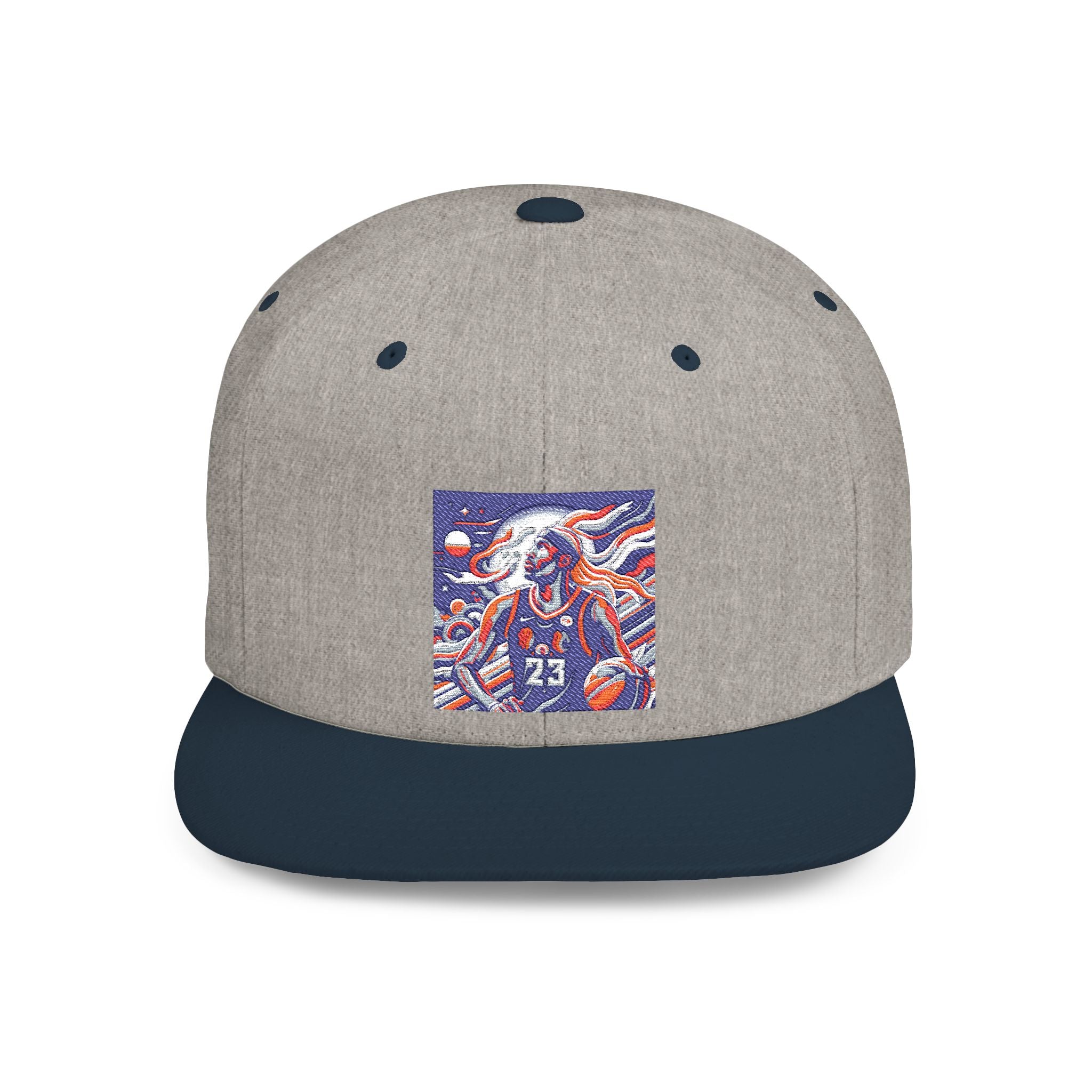 Snapback Hat — Retro Cosmic Basketball Graphic Flat Bill Cap