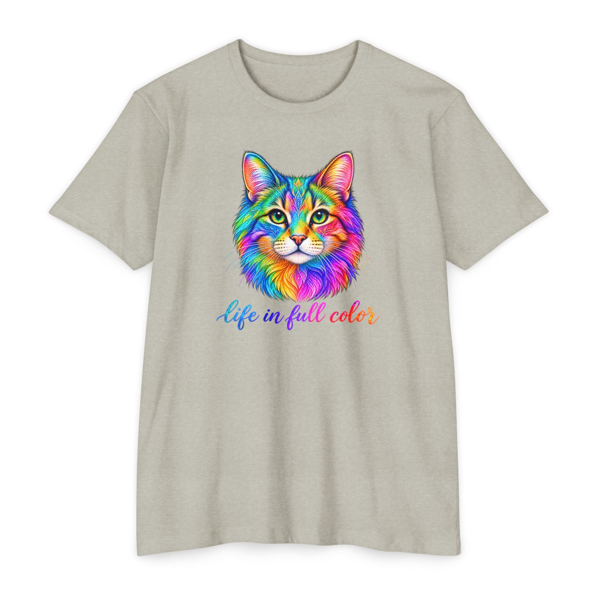 Colorful Cat T-Shirt — "Life in Full Color" Vibrant Rainbow Kitty Tee