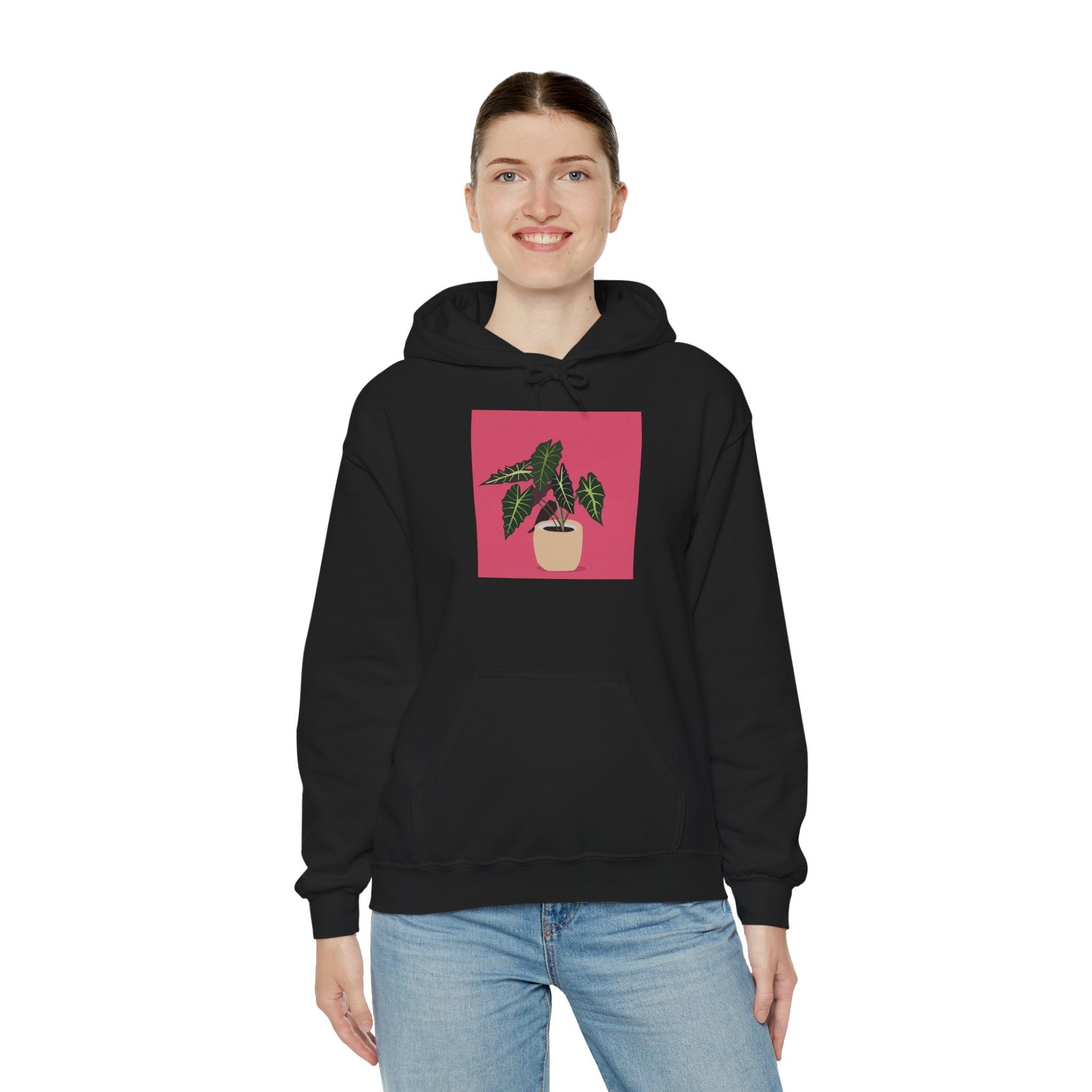 Potted Plant Hoodie – Pink Square Calathea Graphic Sweatshirt