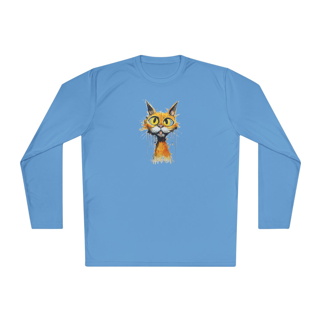 Whimsical Watercolor Cat Long Sleeve Tee — Cute Orange Kitty Art Shirt