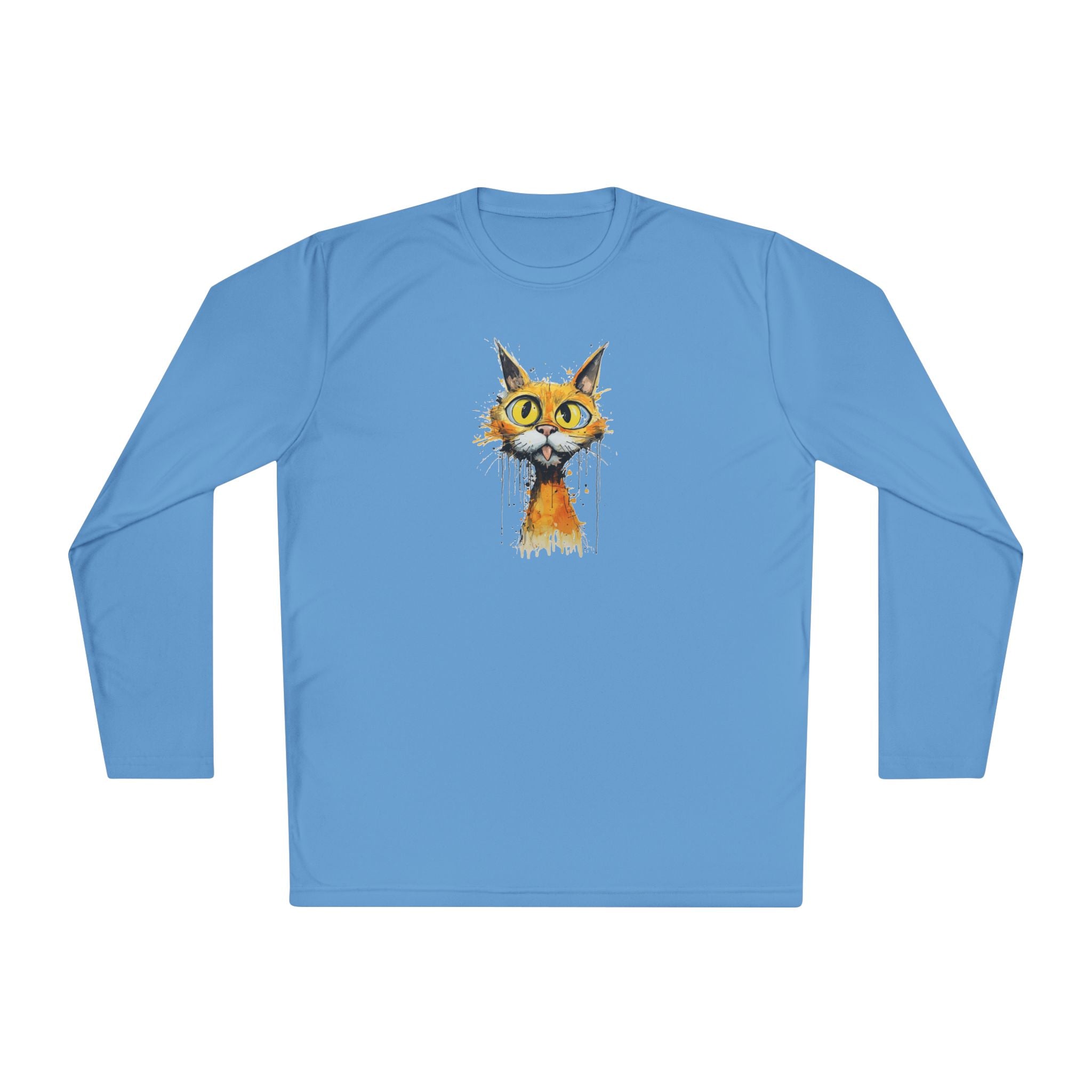 Whimsical Watercolor Cat Long Sleeve Tee — Cute Orange Kitty Art Shirt