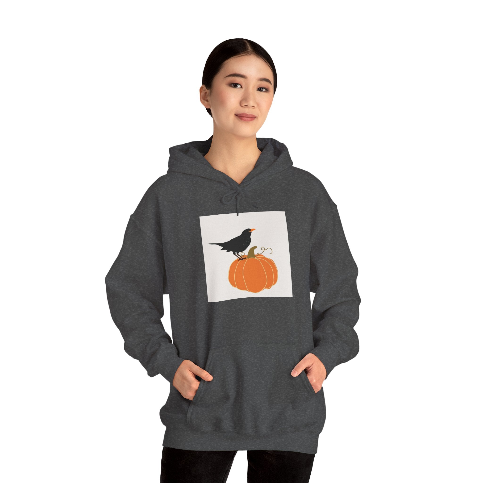 Halloween Crow on Pumpkin Hoodie