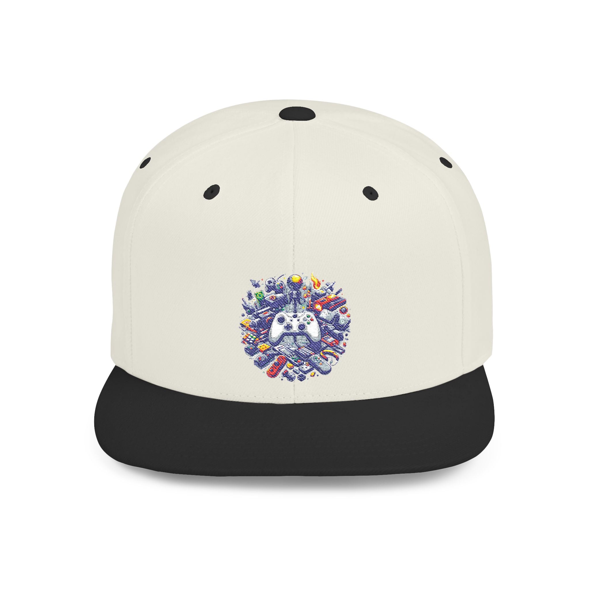 Minimalist Embroidered Flat Bill Snapback — Vintage Streetwear Cap (Abstract Gamer)
