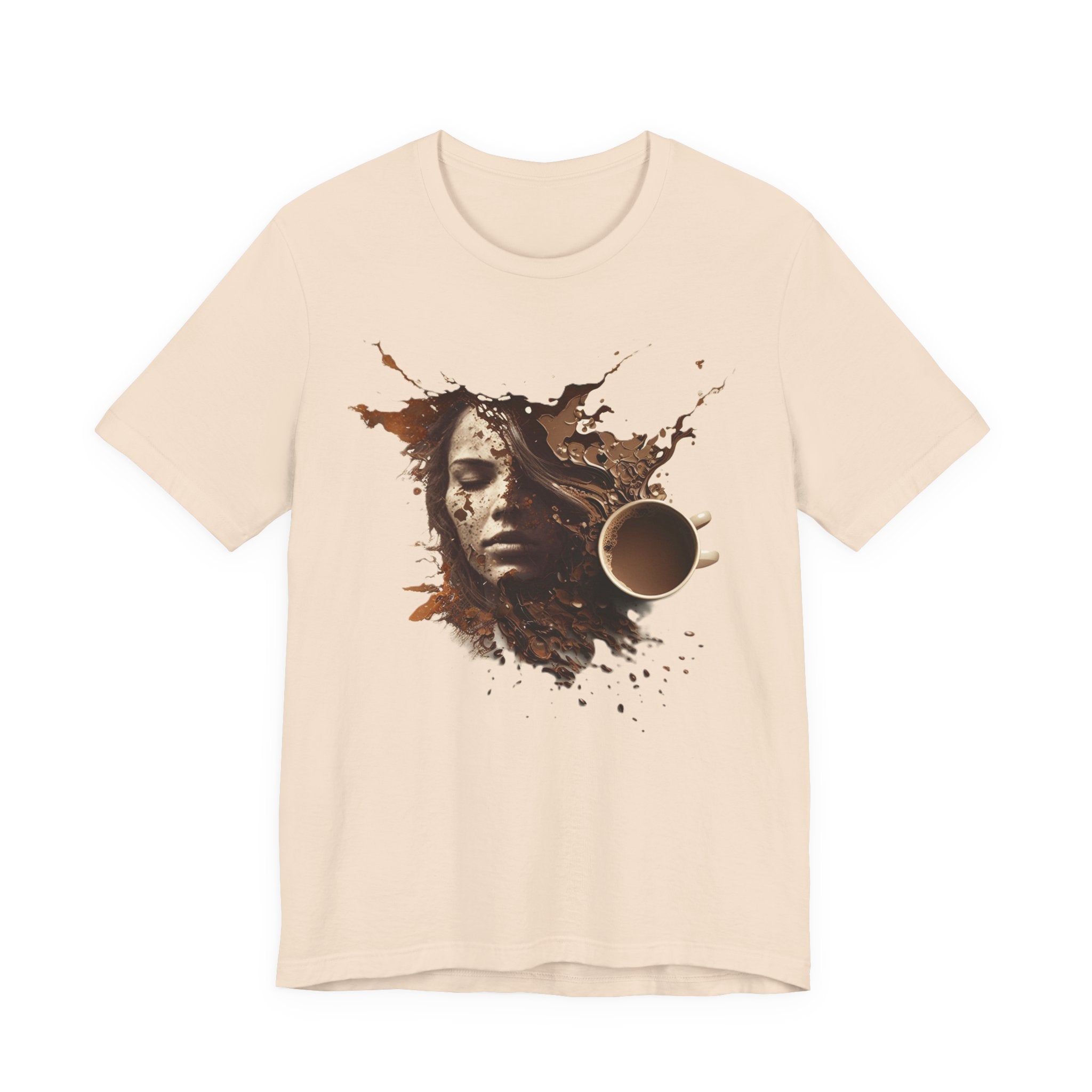 Coffee Splash Portrait Tee — Artistic Woman Face Coffee Design