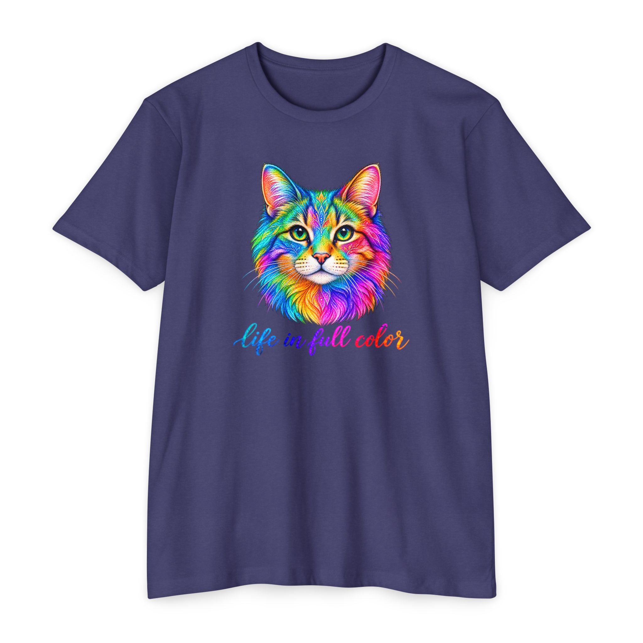Colorful Cat T-Shirt — "Life in Full Color" Vibrant Rainbow Kitty Tee