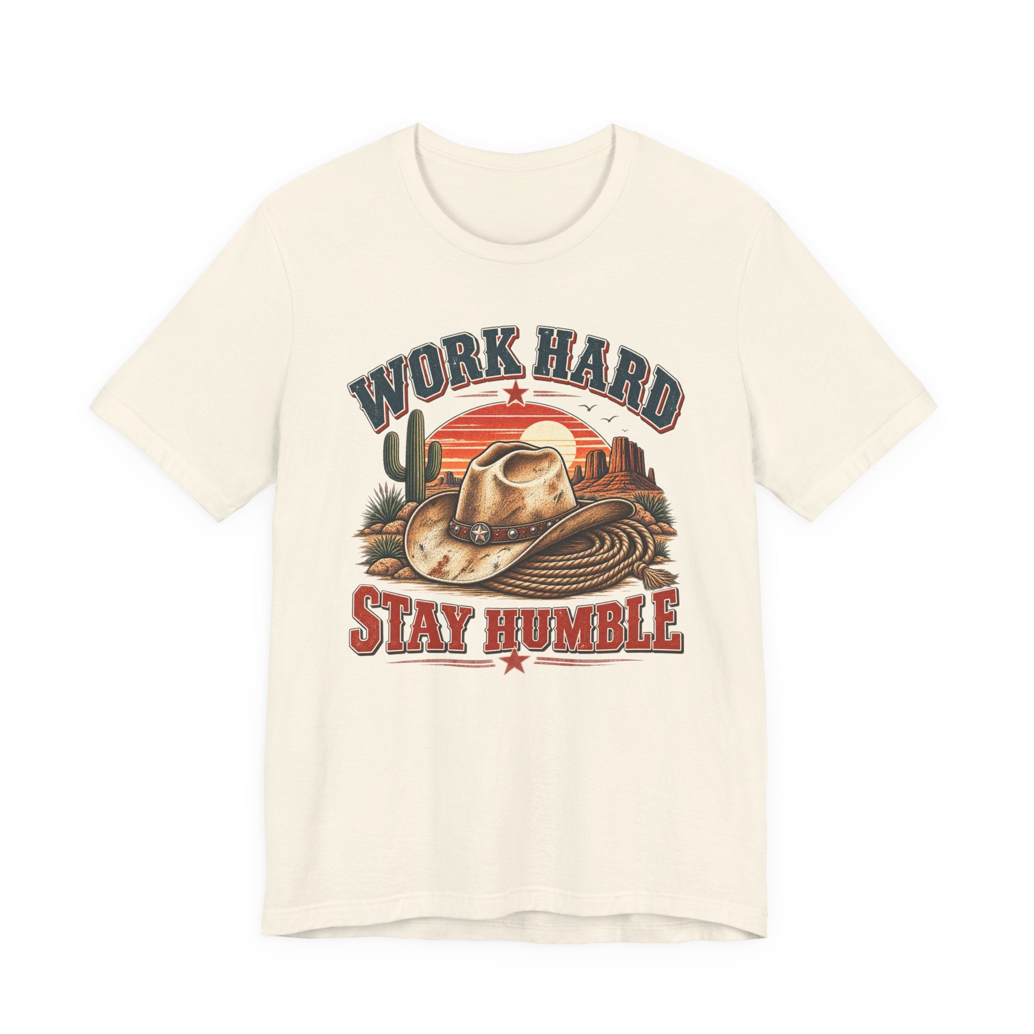 Work Hard Stay Humble Cowboy Tee — Western Sunset Short Sleeve Shirt