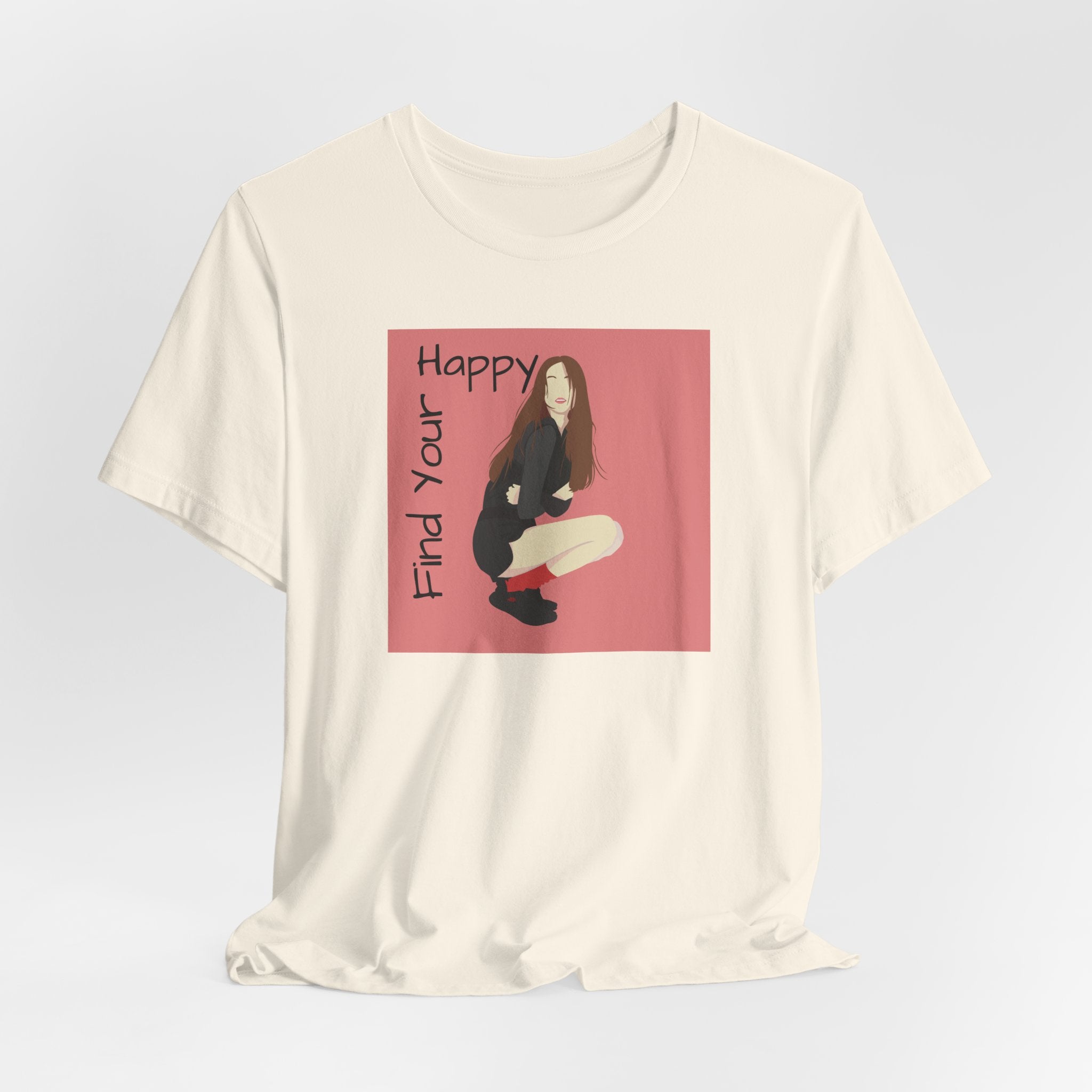 Find Your Happy Tee — Positive Graphic T‑Shirt with Illustrated Girl