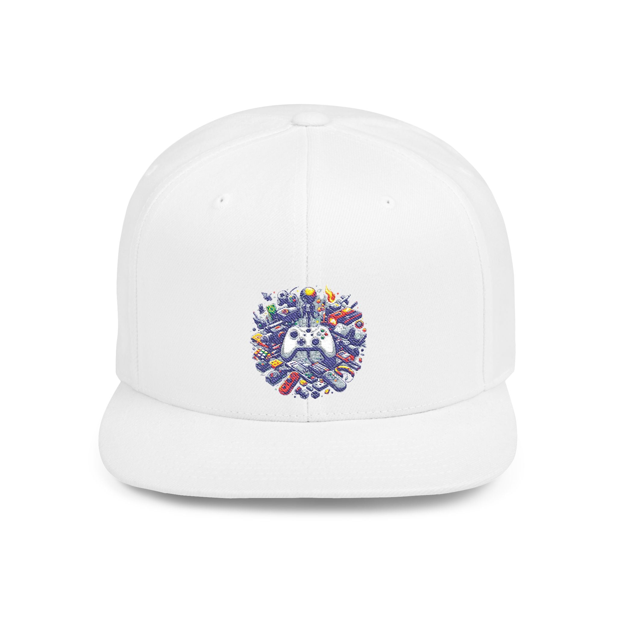 Minimalist Embroidered Flat Bill Snapback — Vintage Streetwear Cap (Abstract Gamer)