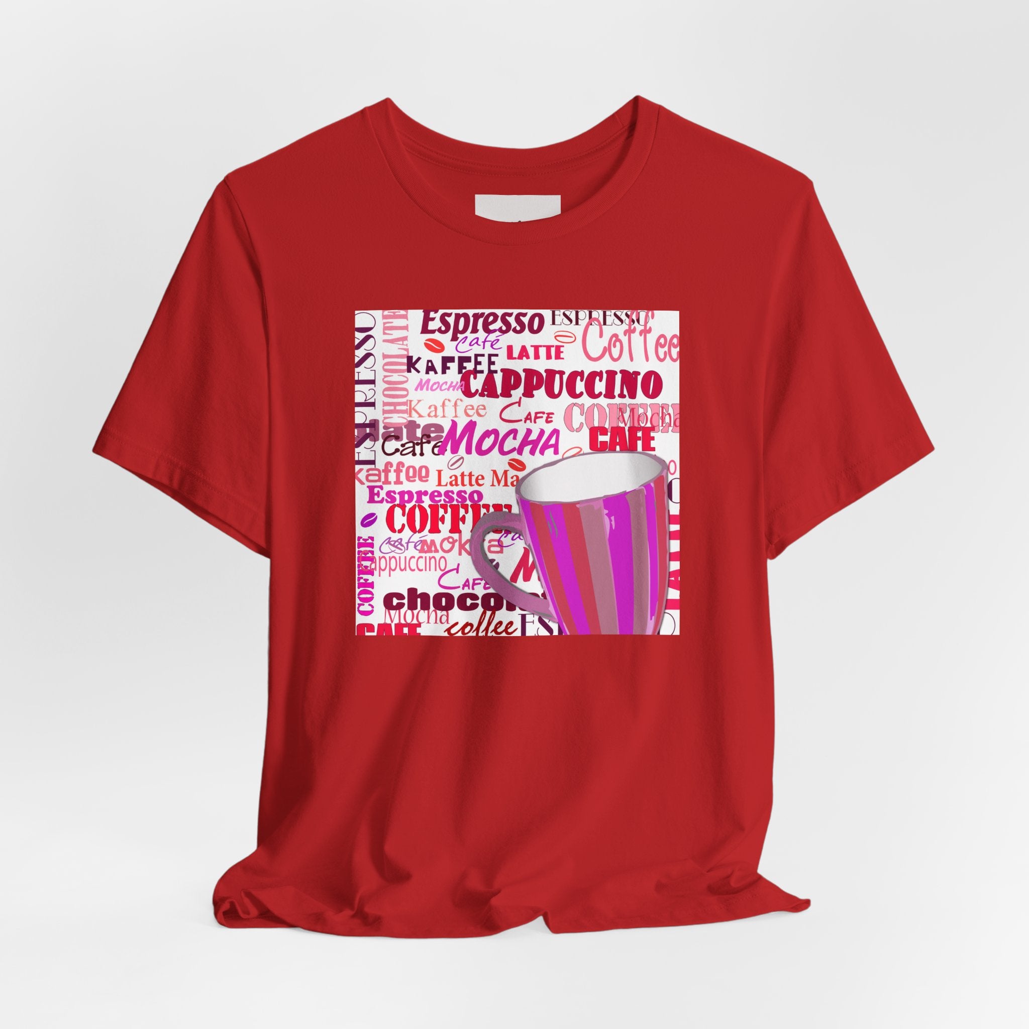 Coffee Words Graphic Tee — Pink Latte Mocha Cup Shirt