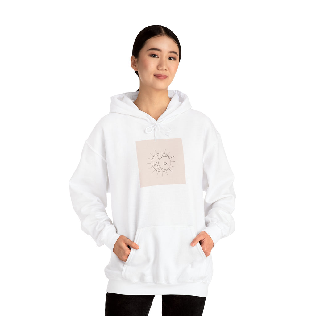 Celestial Moon & Sun Hoodie — Minimal Boho Spiritual Graphic Sweatshirt