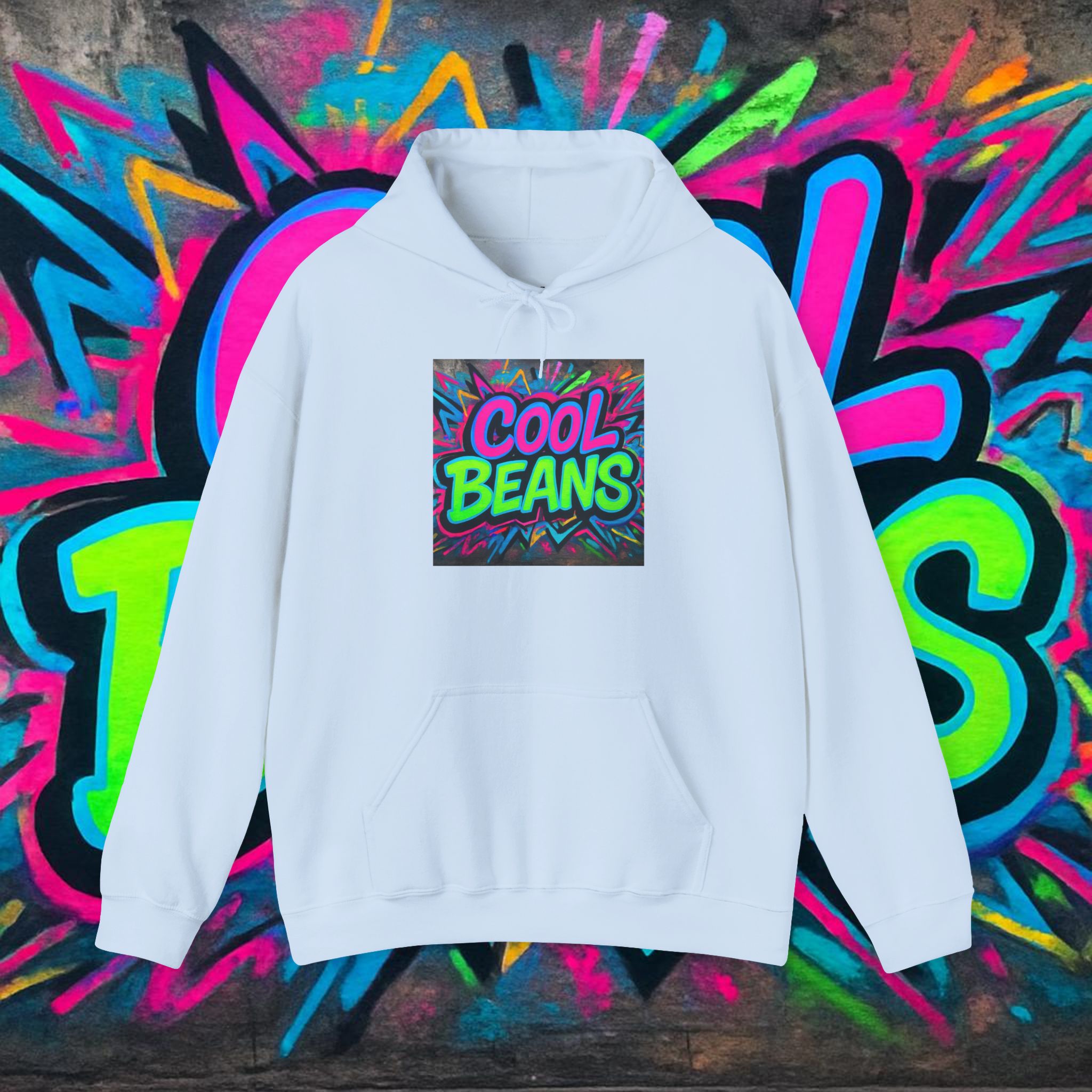 Cool Beans Hoodie — Retro Neon Graffiti Streetwear Pullover