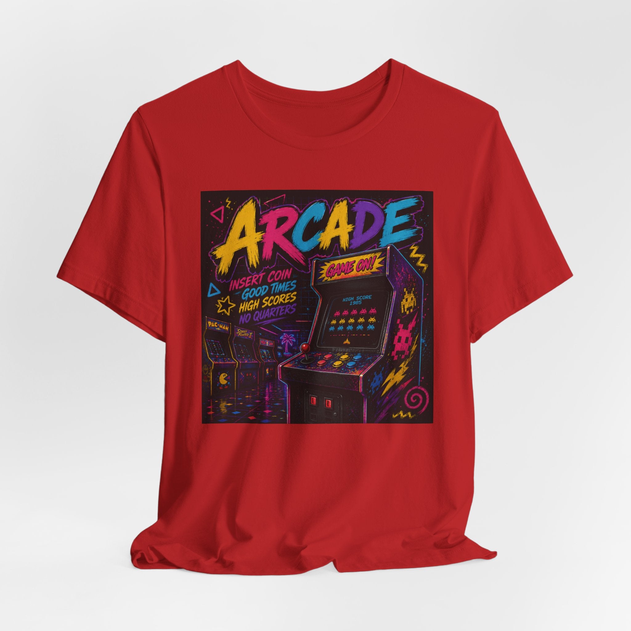 Arcade Retro Tee — Neon Game Room Graphic Shirt