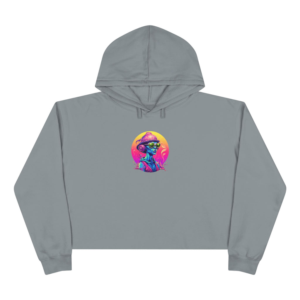 Alien DJ Crop Hoodie — Neon Retro Space Graphic