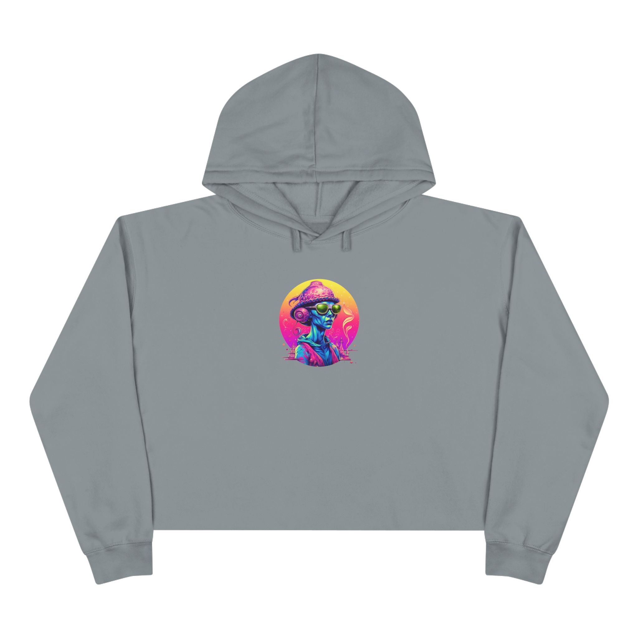 Alien DJ Crop Hoodie — Neon Retro Space Graphic