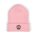 Peace Sign Cuffed Beanie — "Don't Worry Be Happy" Embroidered Knit Hat
