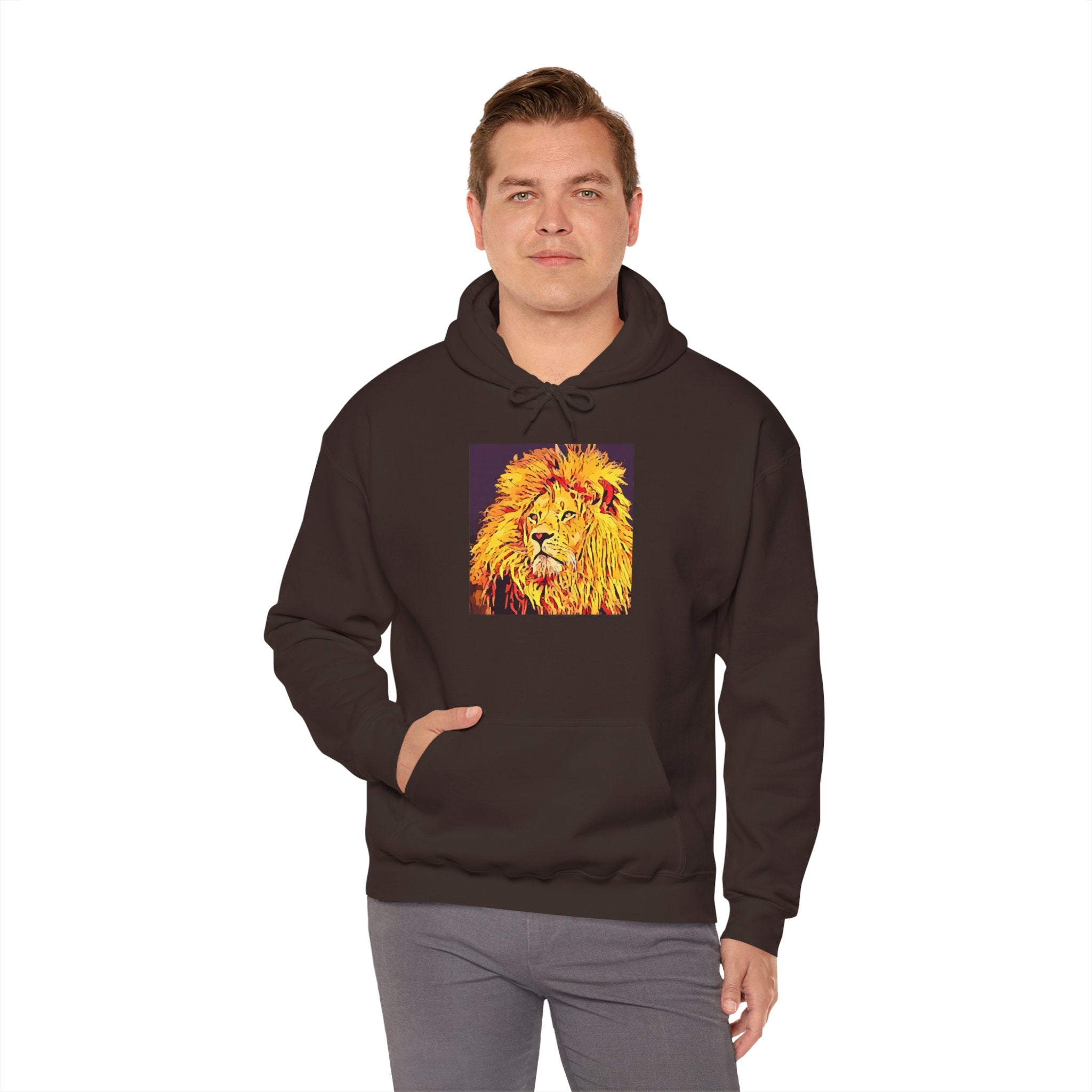 Lion Portrait Hoodie — Vibrant Yellow Pop-Art Lion Design