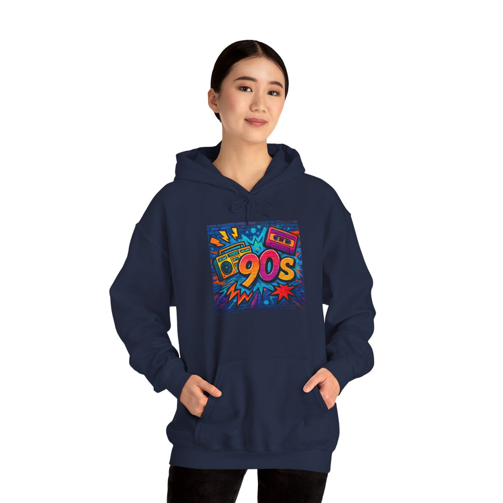 90s Retro Hoodie – Vintage Cassette Boombox Graphic Pullover