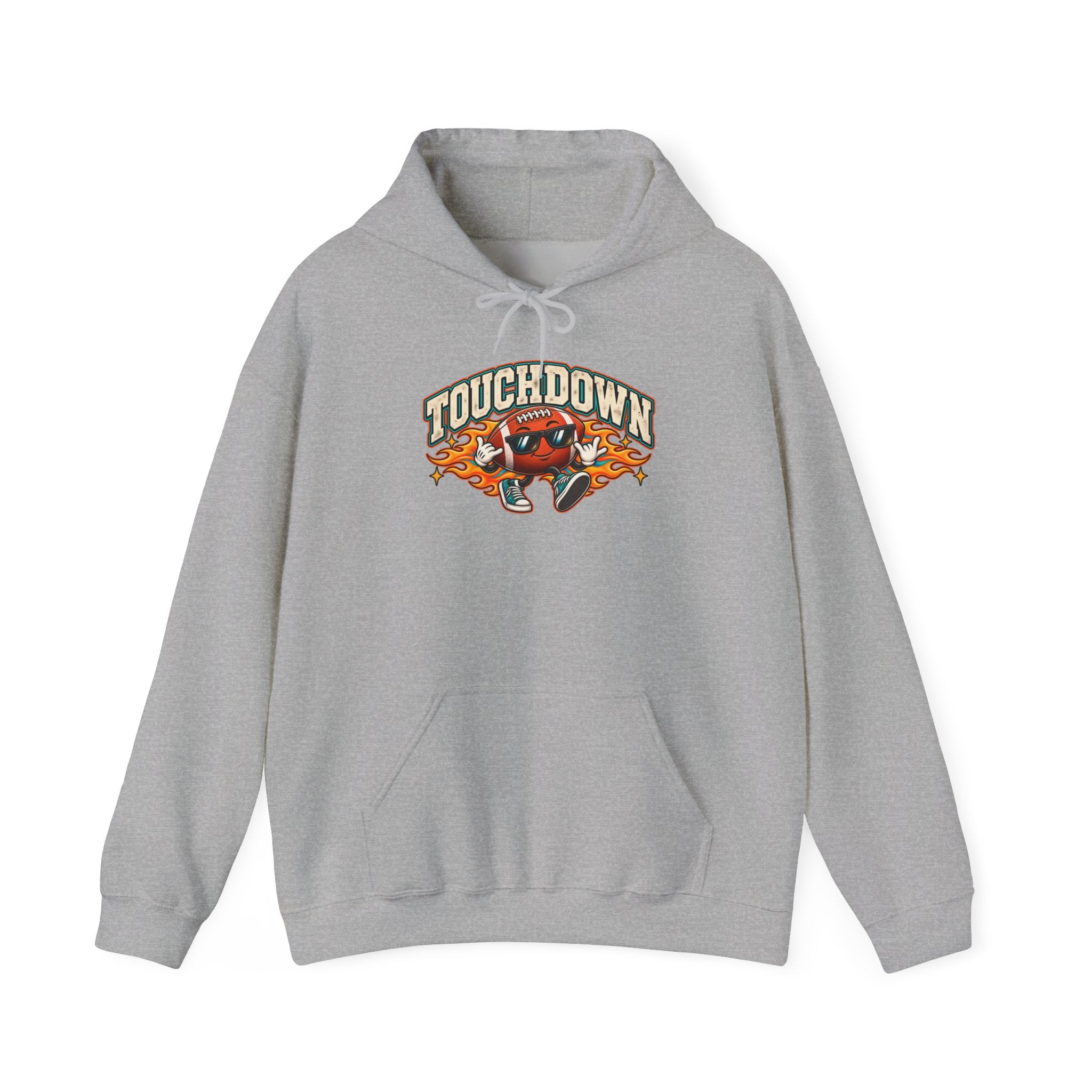 Touchdown Football Hoodie — Retro Helmet Flame Design