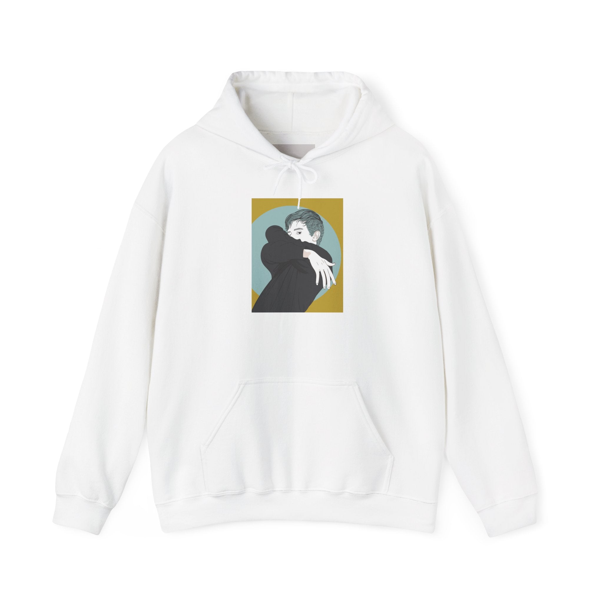 Minimalist Embrace Hoodie — Retro Couple Illustration Pullover