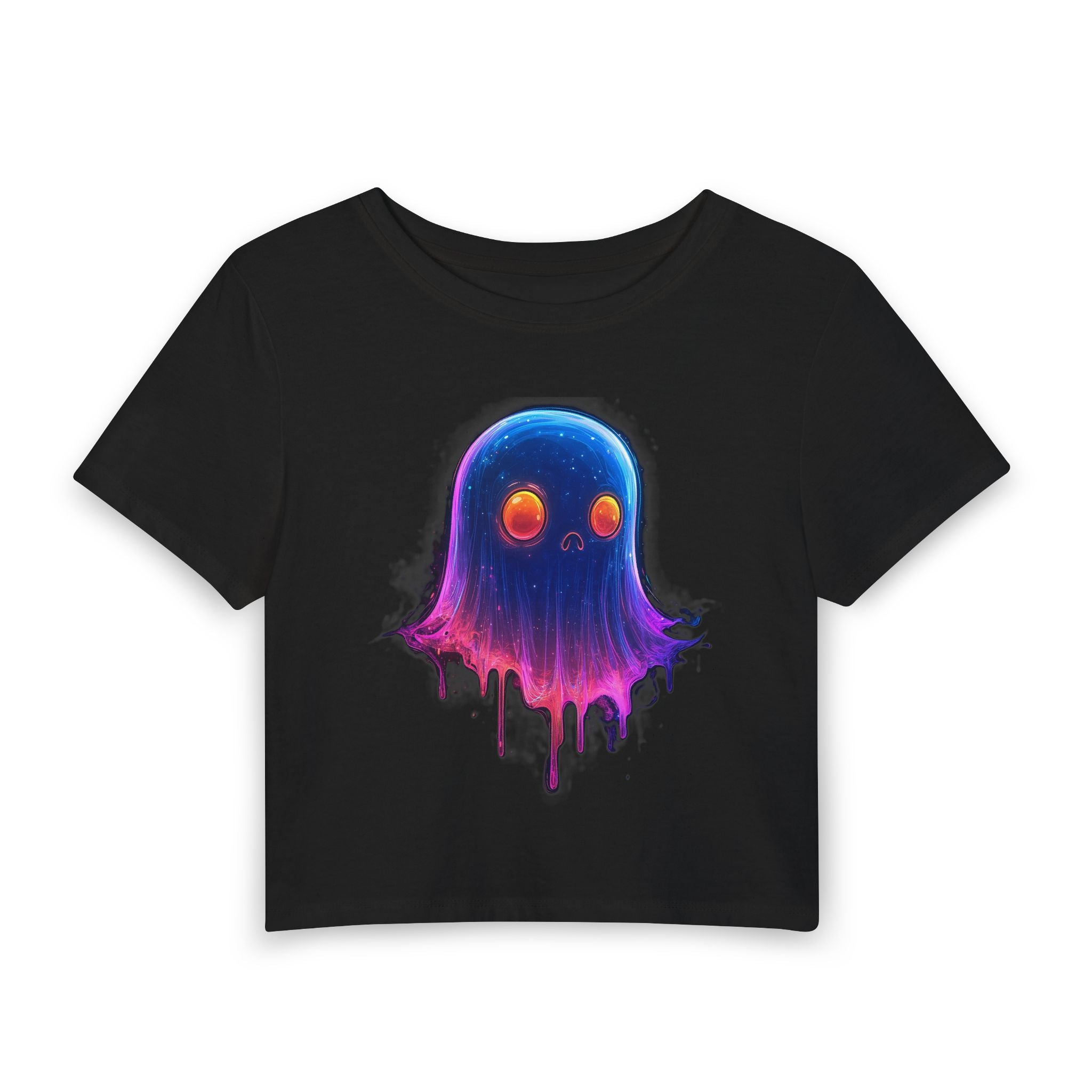 Cute Drip Ghost Crop Tee – Neon Galaxy Ghost Graphic Women's Baby Tee