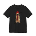 Golden Retriever Graphic Tee — Dog Wearing Beanie & Tie