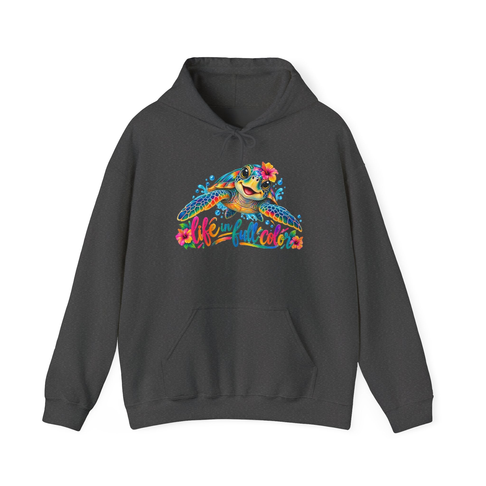 Sea Turtle Floral Hoodie – “Life Is Full Color” Tropical Graphic Sweatshirt