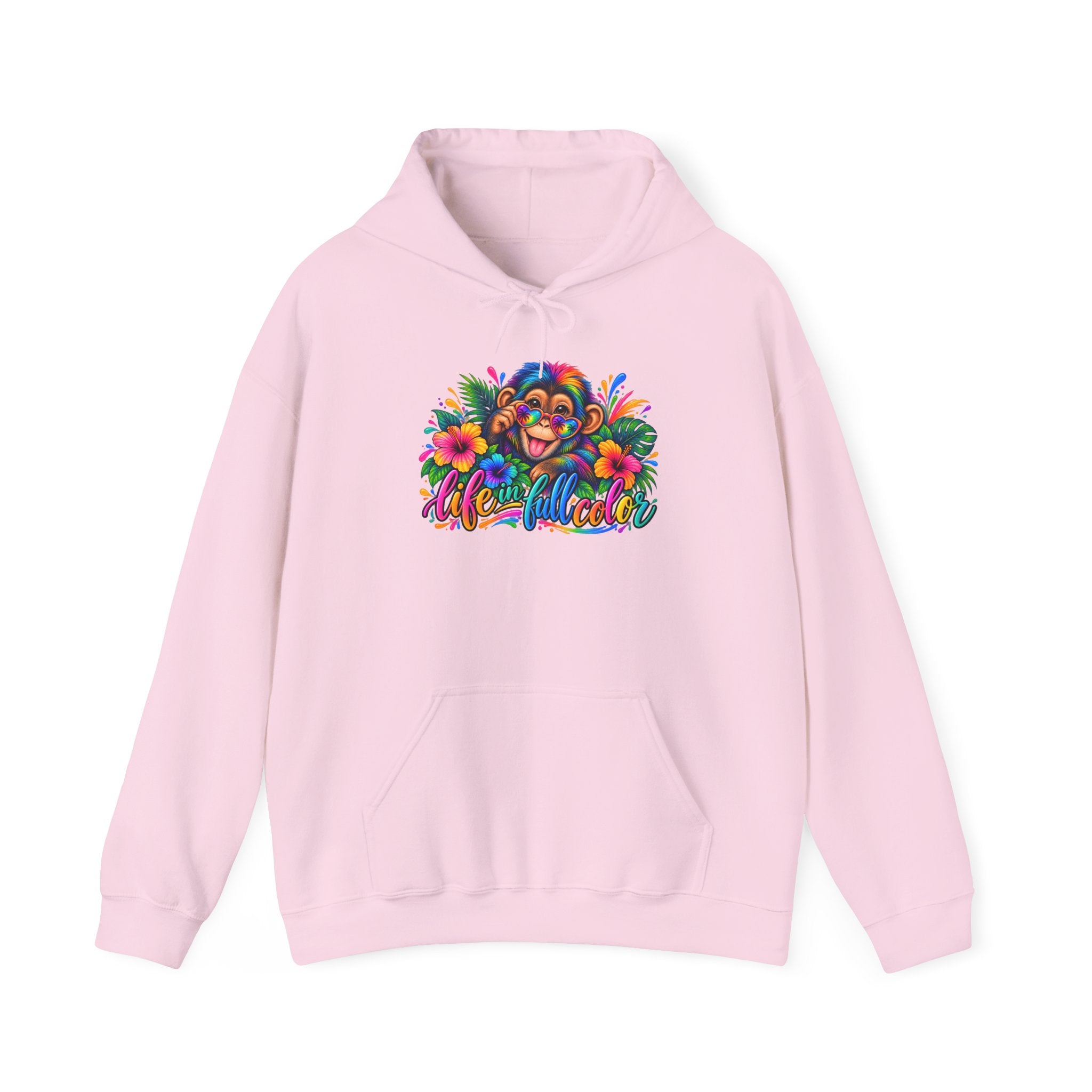 Colorful Monkey Hoodie — "Live Wild & Free" Tropical Graphic Sweatshirt