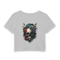 Floral Skull Crop Tee — Women's Gothic Skull Floral Graphic Tee