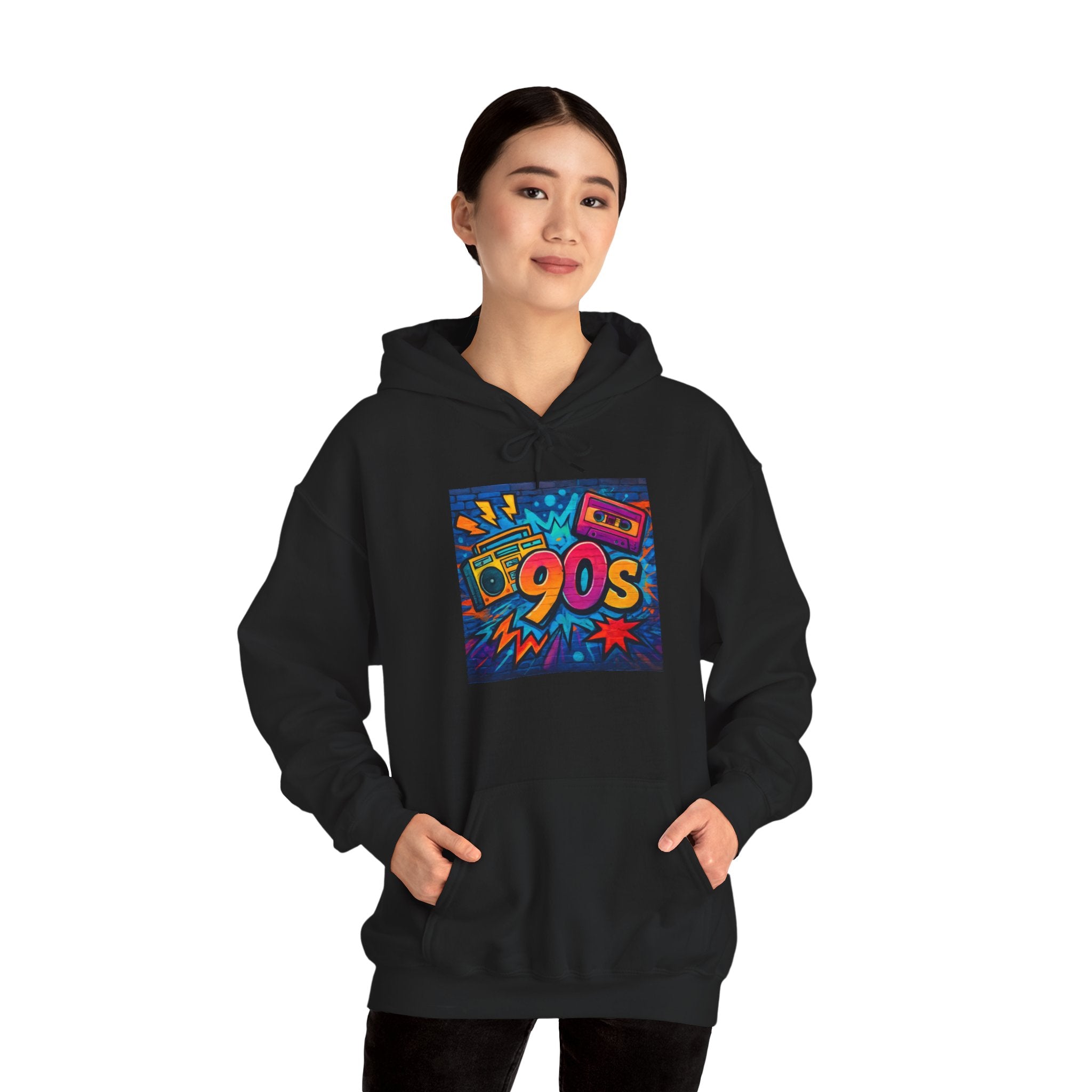 90s Retro Hoodie – Vintage Cassette Boombox Graphic Pullover